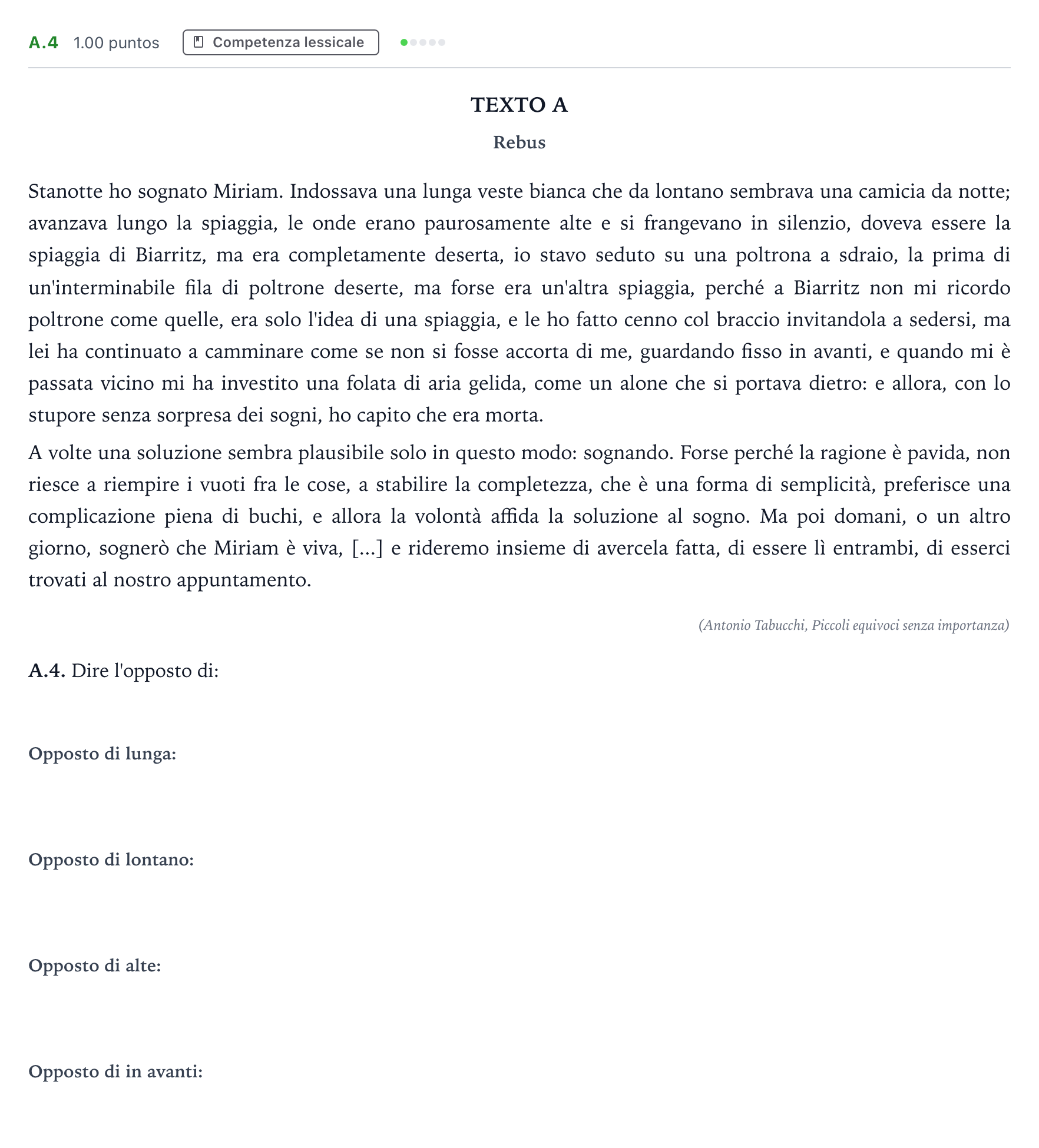 Enunciado: Ejercicio A.4 · Italiano PAU Madrid Ordinaria (2ª lengua) 2021