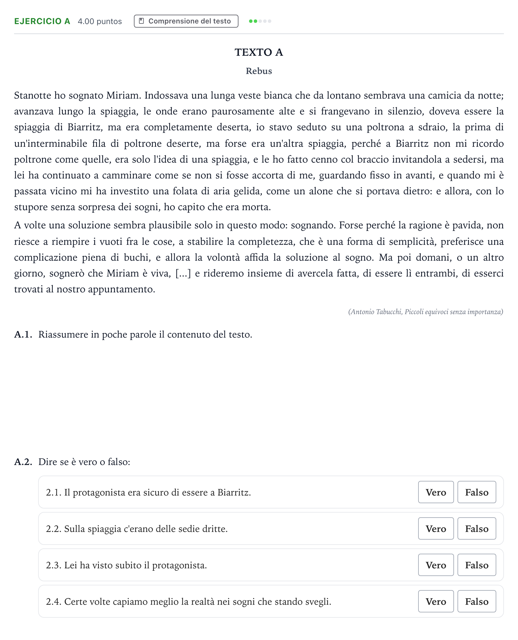 Enunciado: Ejercicio A · Italiano PAU Madrid Ordinaria (2ª lengua) 2021