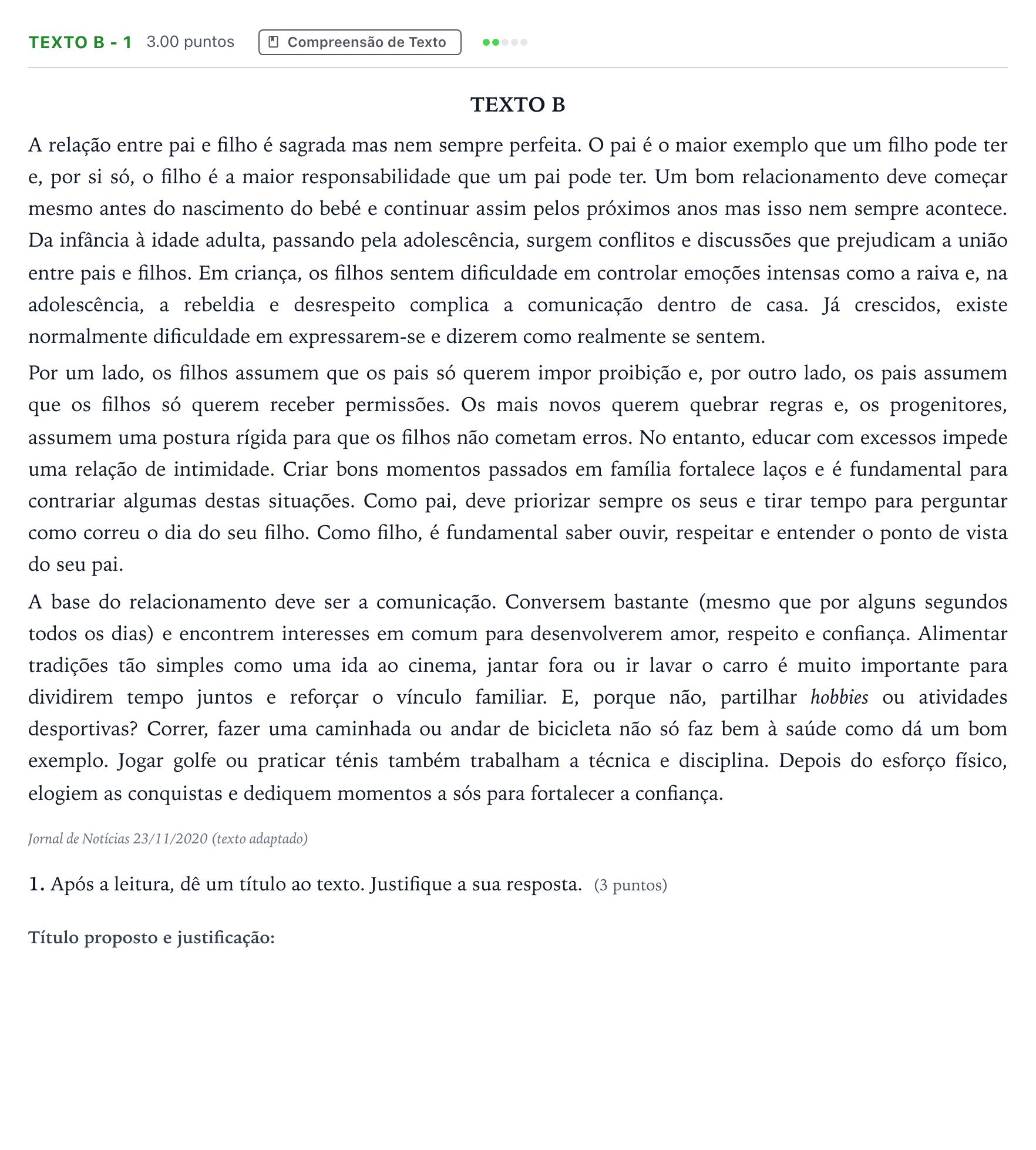 Enunciado: Ejercicio Texto B - 1 · Portugués PAU Madrid Ordinaria Coincidencias 2021