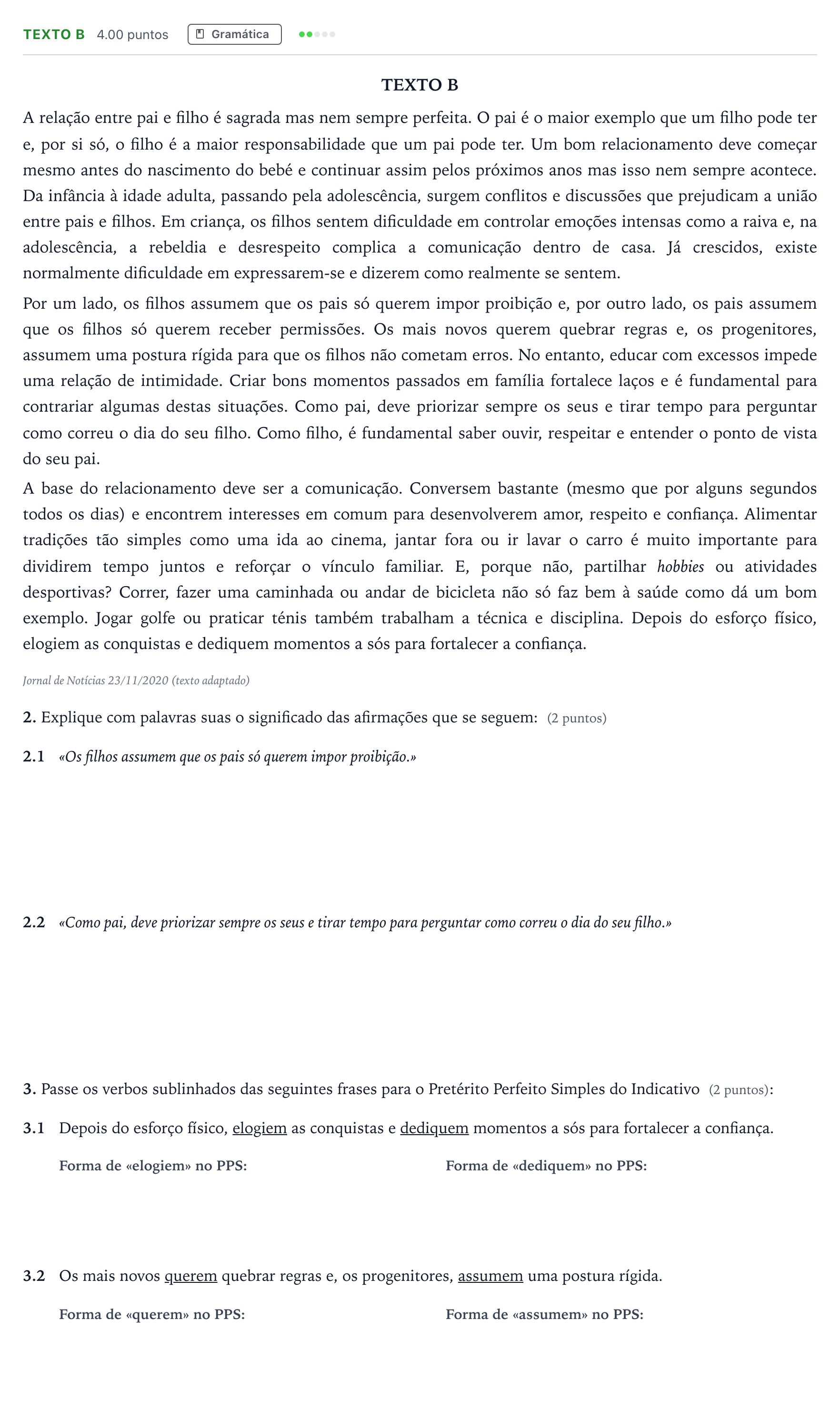Enunciado: Ejercicio Texto B · Portugués PAU Madrid Ordinaria Coincidencias 2021