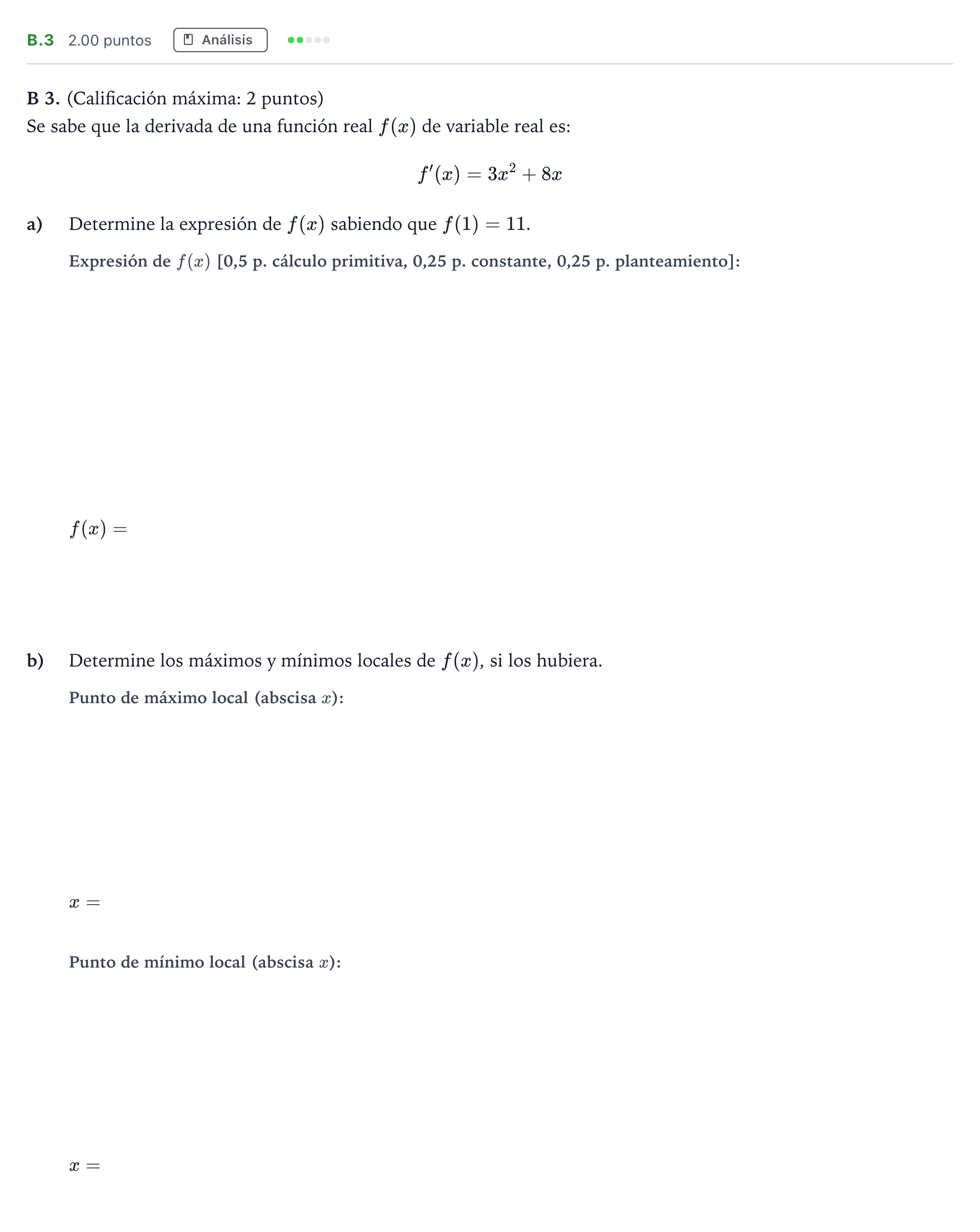 Enunciado: Ejercicio B.3 · Matemáticas aplicadas a las Ciencias Sociales II PAU Madrid Extraordinaria 2021