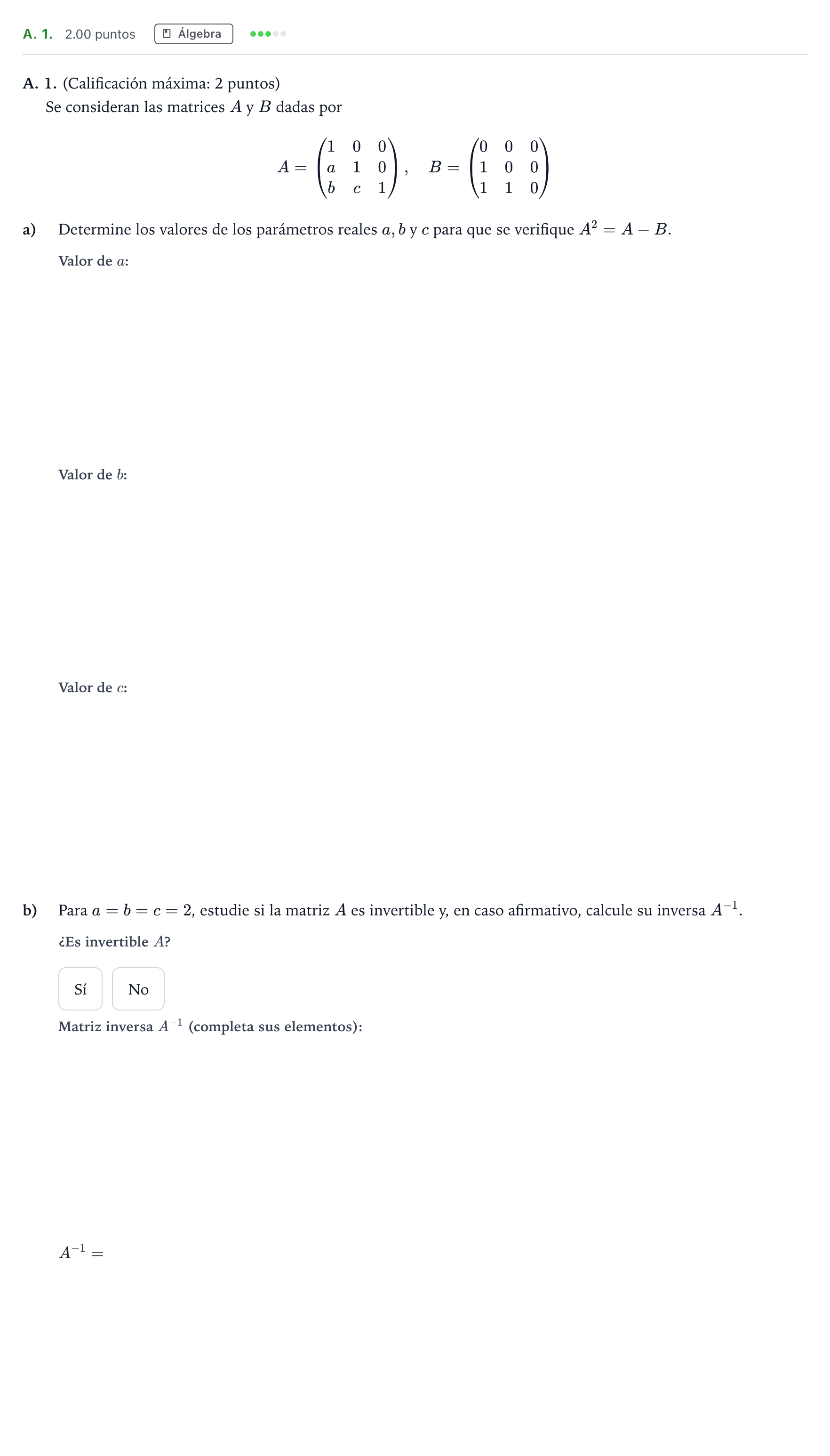 Enunciado: Ejercicio A. 1. · Matemáticas aplicadas a las Ciencias Sociales II PAU Madrid Modelo 2021