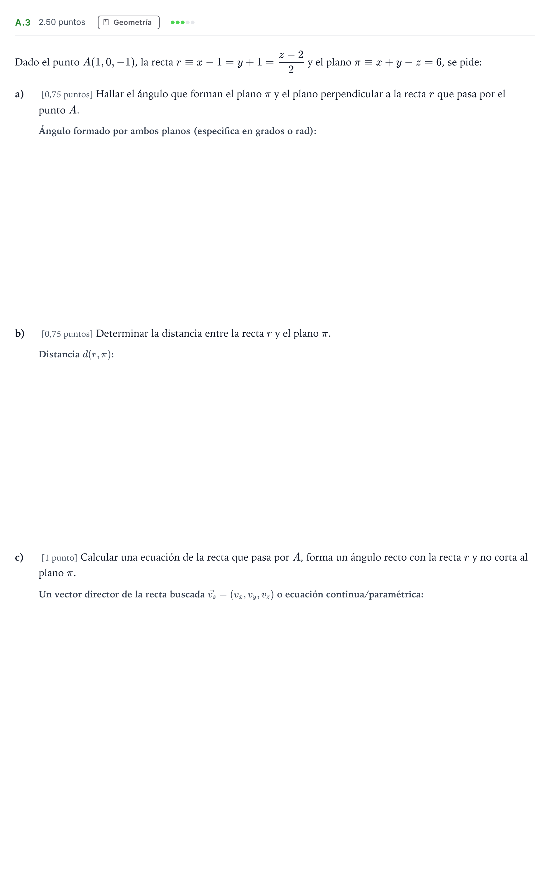 Enunciado: Ejercicio A.3 · Matemáticas II PAU Madrid Extraordinaria 2021
