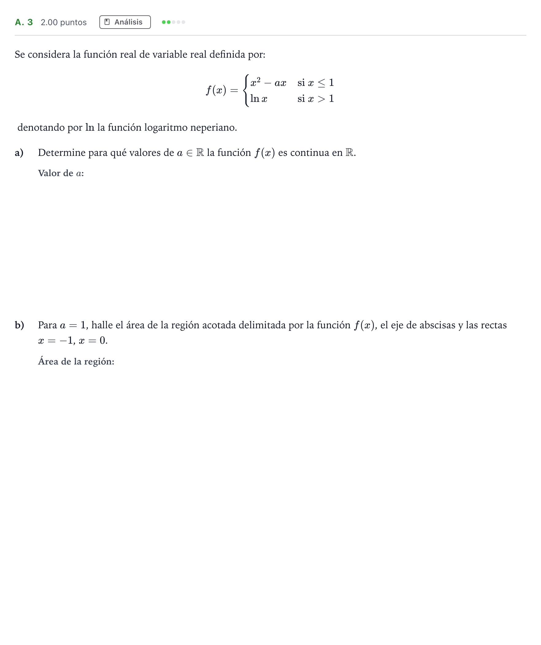 Enunciado: Ejercicio A. 3 · Matemáticas aplicadas a las Ciencias Sociales II PAU Madrid Ordinaria 2021