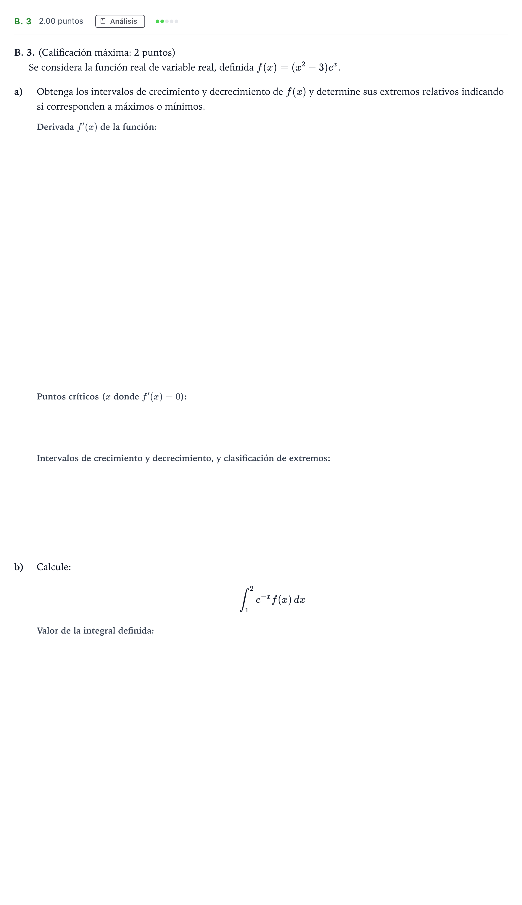Enunciado: Ejercicio B. 3 · Matemáticas aplicadas a las Ciencias Sociales II PAU Madrid Ordinaria 2021