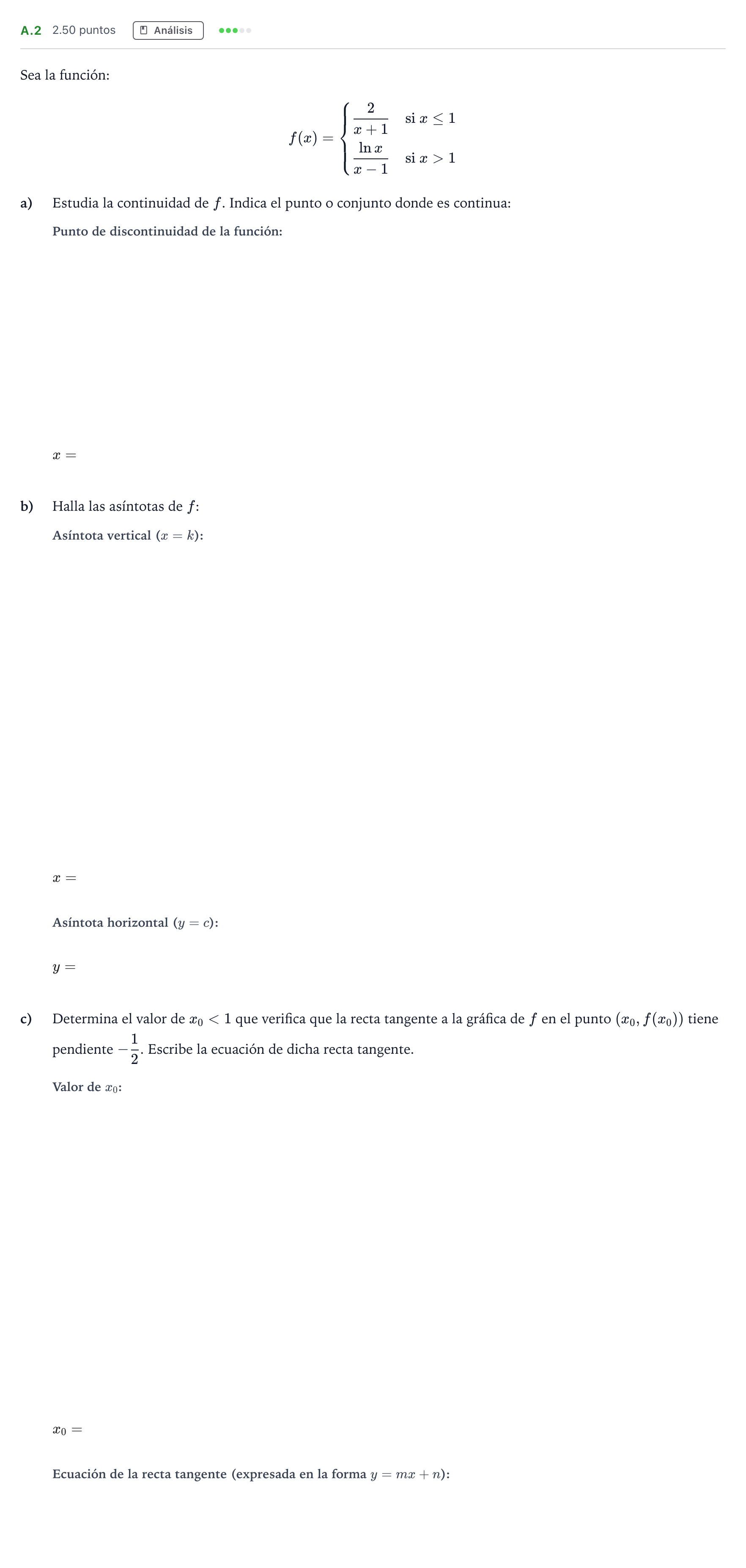 Enunciado: Ejercicio A.2 · Matemáticas II PAU Madrid Modelo 2021