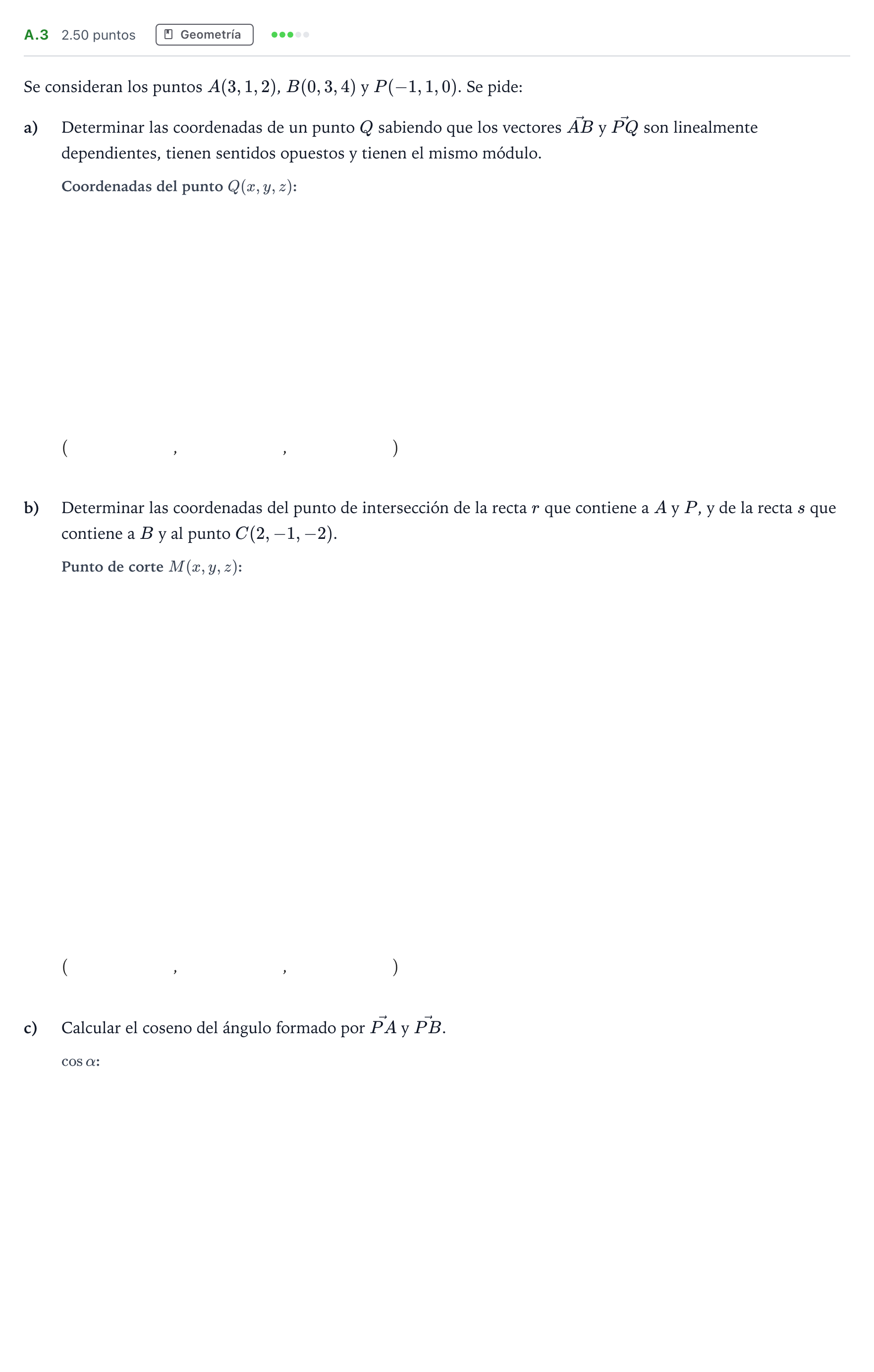 Enunciado: Ejercicio A.3 · Matemáticas II PAU Madrid Modelo 2021