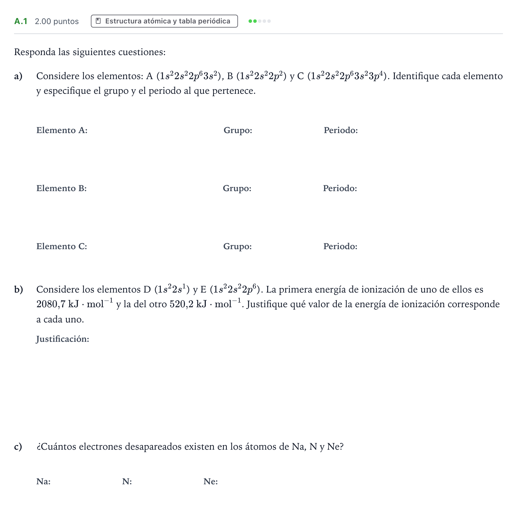 Enunciado: Ejercicio A.1 · Química PAU Madrid Extraordinaria 2021