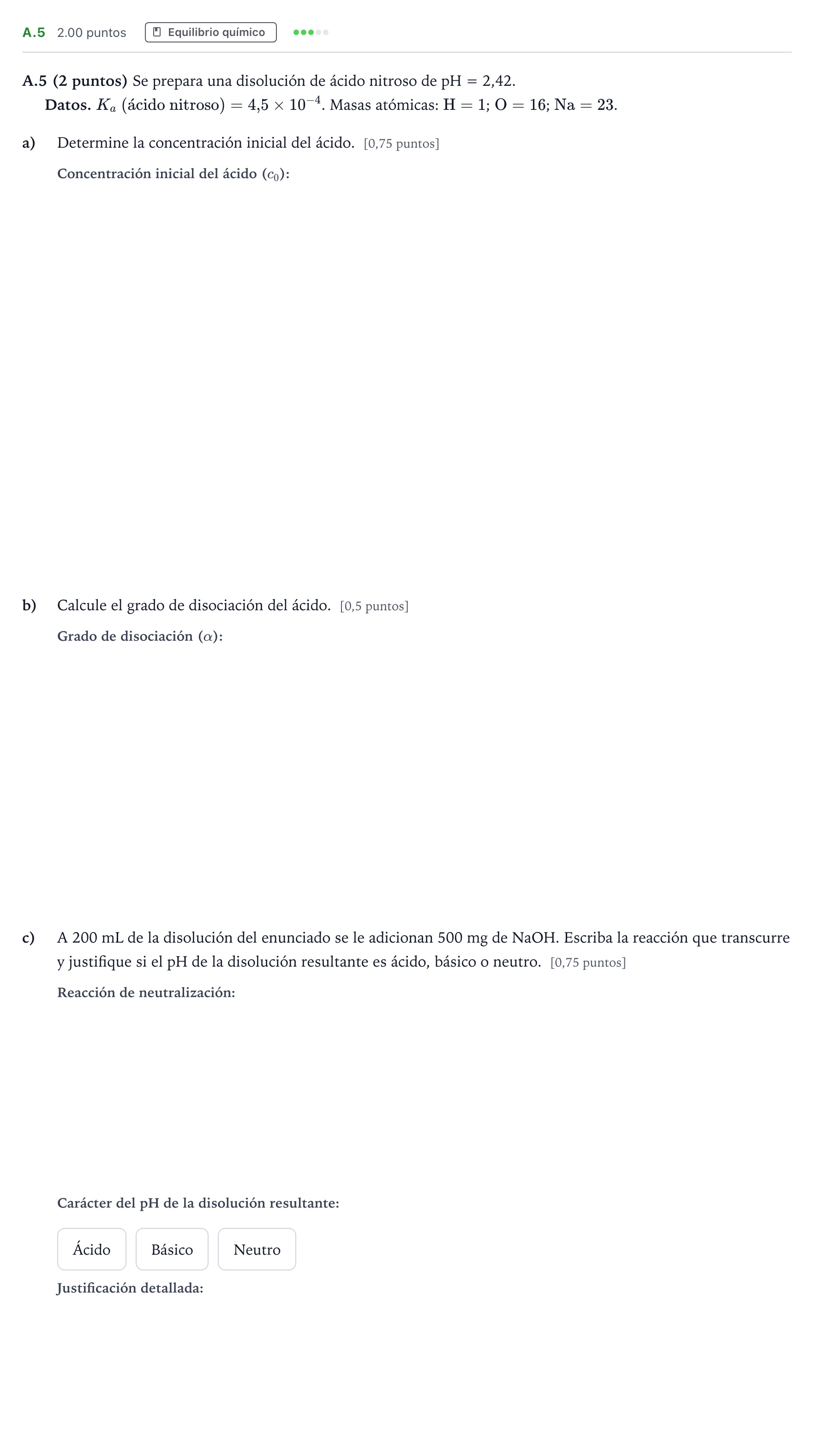Enunciado: Ejercicio A.5 · Química PAU Madrid Extraordinaria 2021