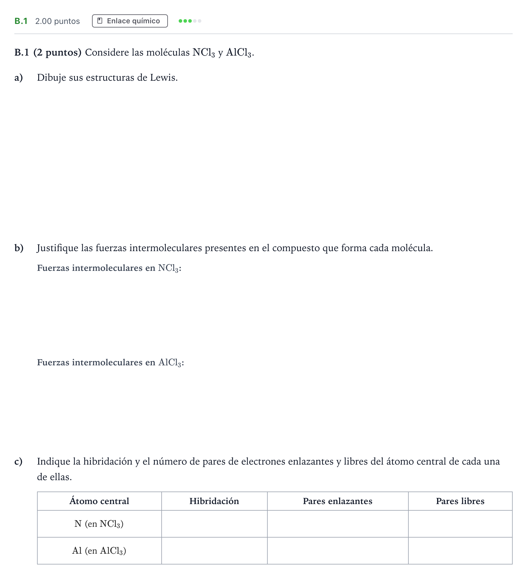 Enunciado: Ejercicio B.1 · Química PAU Madrid Extraordinaria 2021