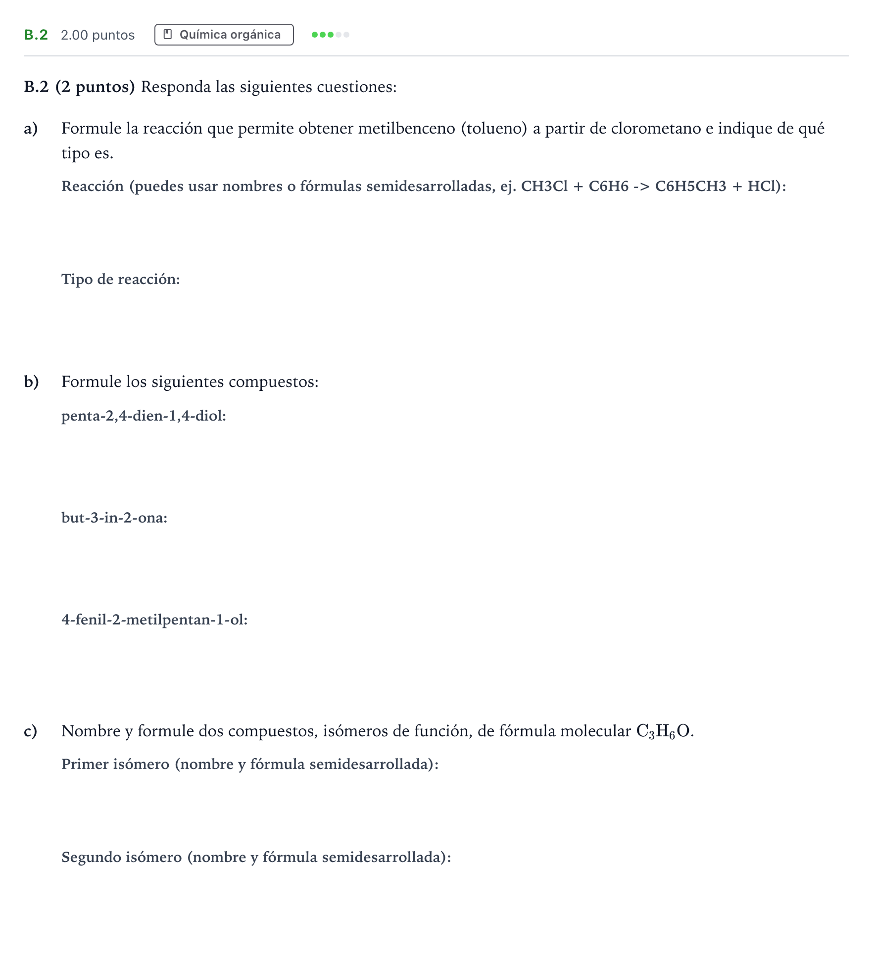Enunciado: Ejercicio B.2 · Química PAU Madrid Extraordinaria 2021