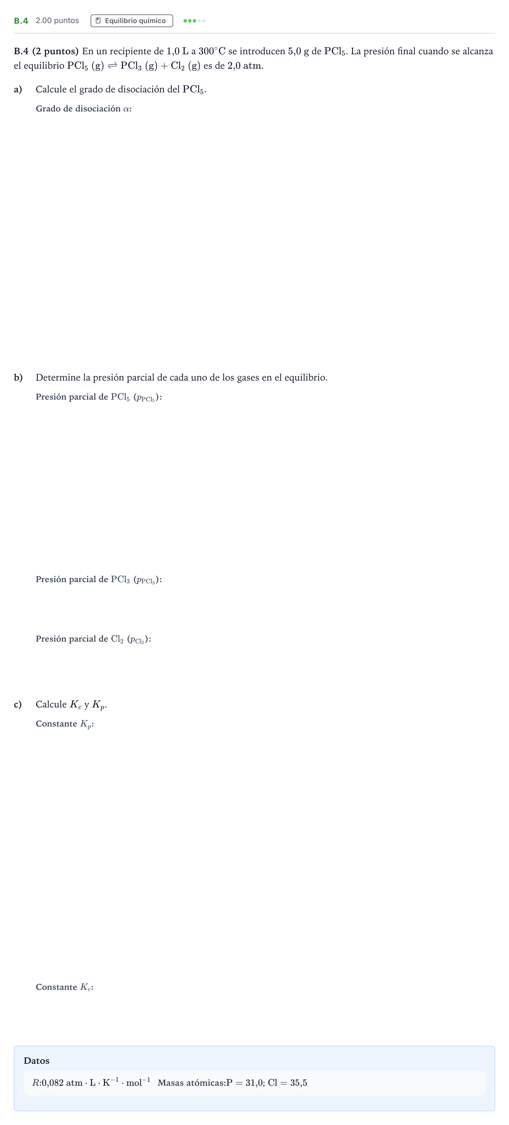 Enunciado: Ejercicio B.4 · Química PAU Madrid Extraordinaria 2021
