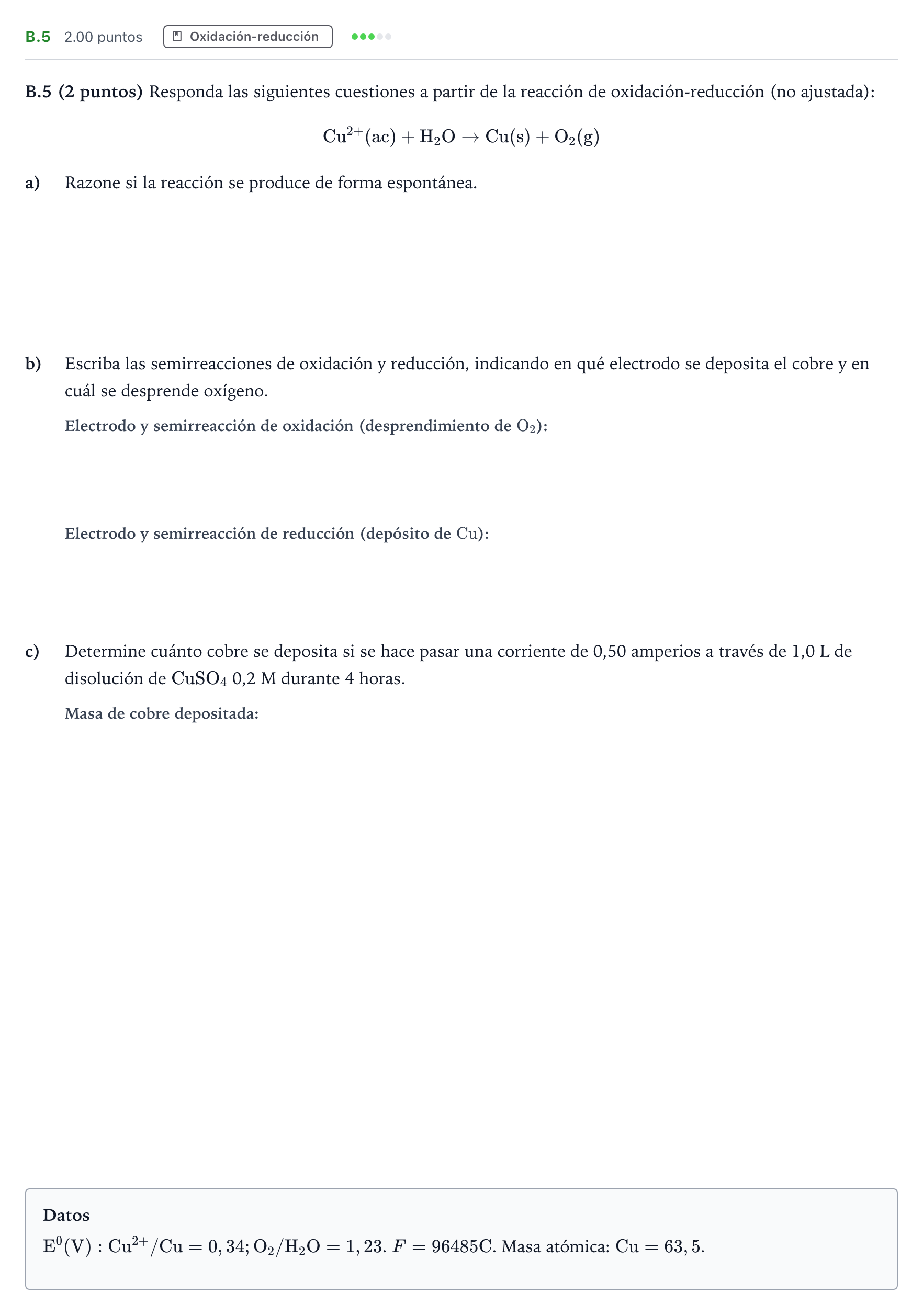 Enunciado: Ejercicio B.5 · Química PAU Madrid Extraordinaria 2021