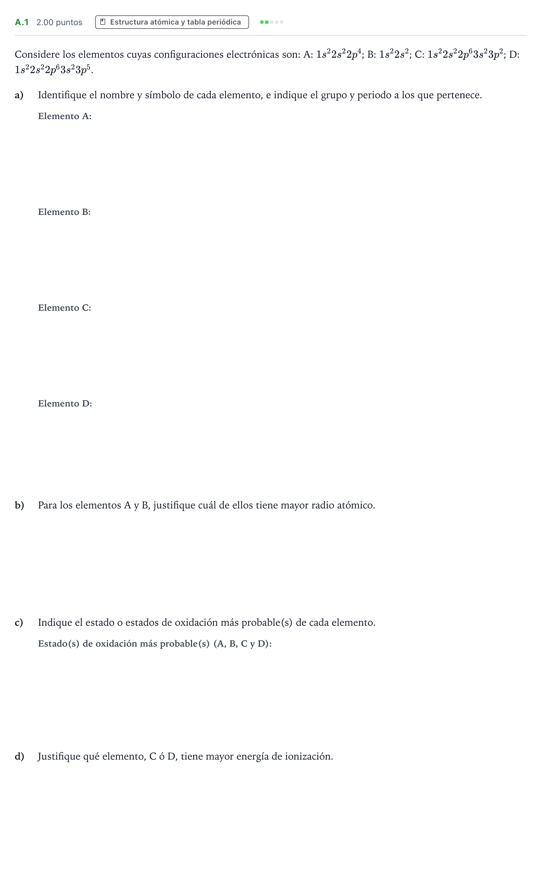 Enunciado: Ejercicio A.1 · Química PAU Madrid Modelo 2021