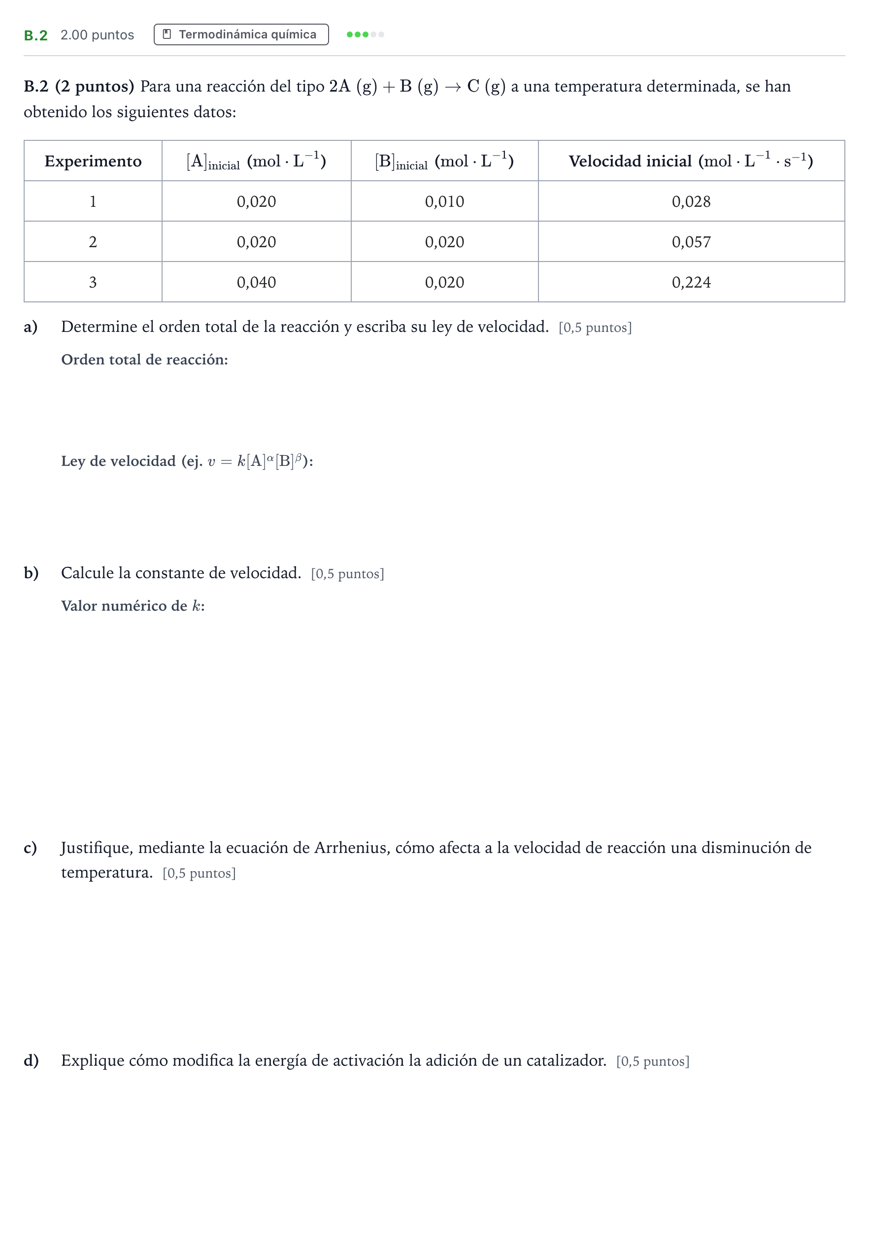 Enunciado: Ejercicio B.2 · Química PAU Madrid Modelo 2021