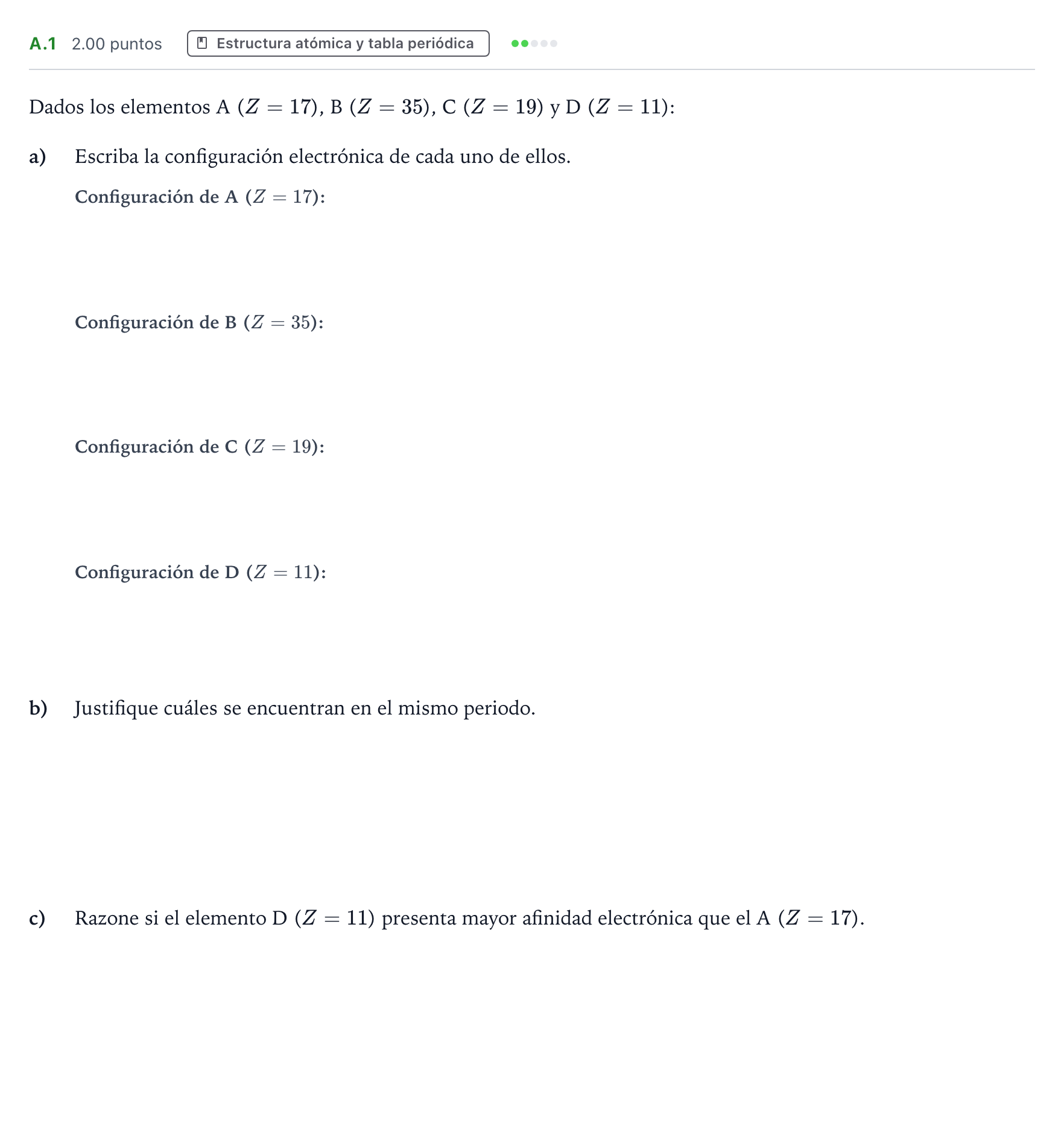 Enunciado: Ejercicio A.1 · Química PAU Madrid Ordinaria 2021