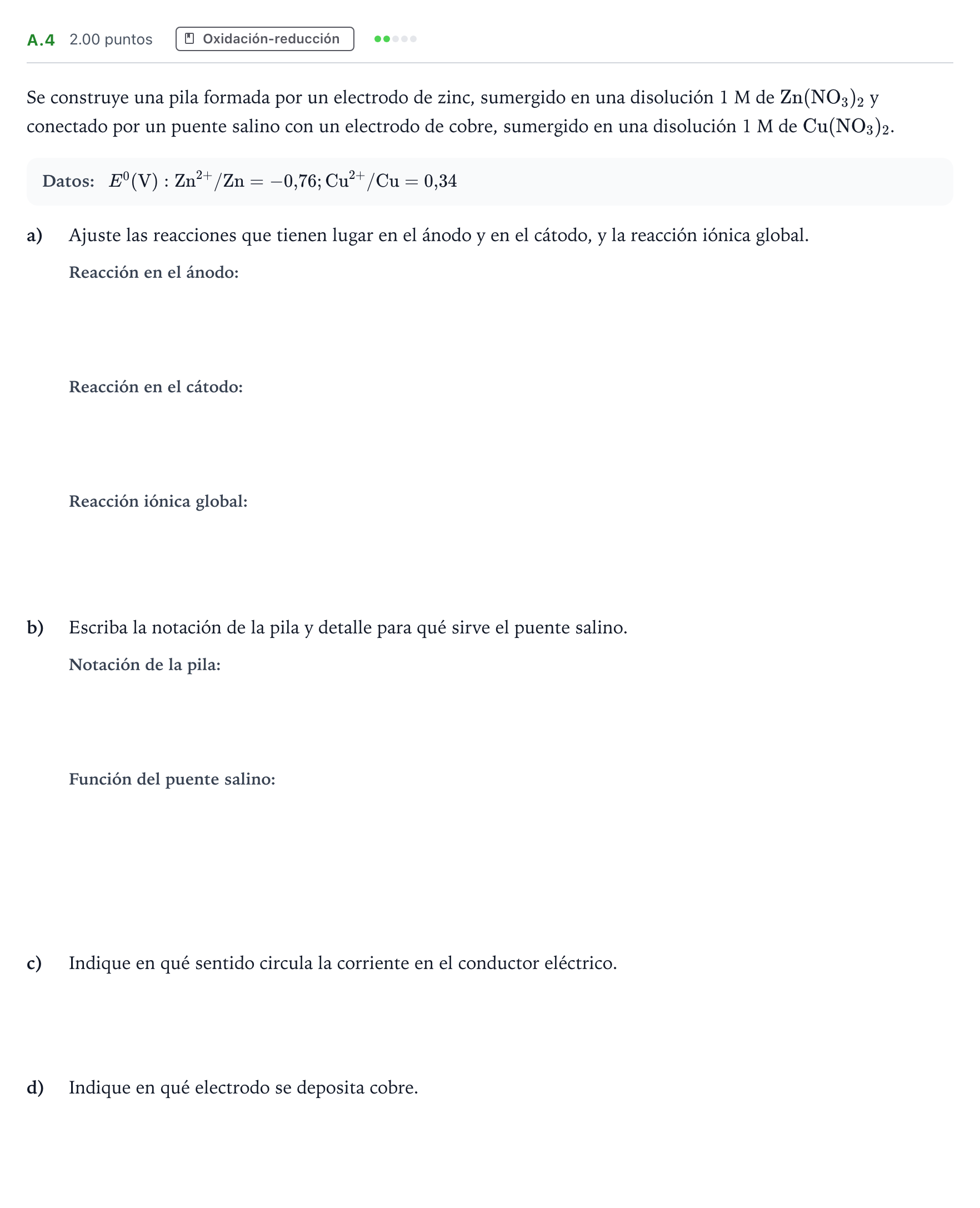 Enunciado: Ejercicio A.4 · Química PAU Madrid Ordinaria 2021