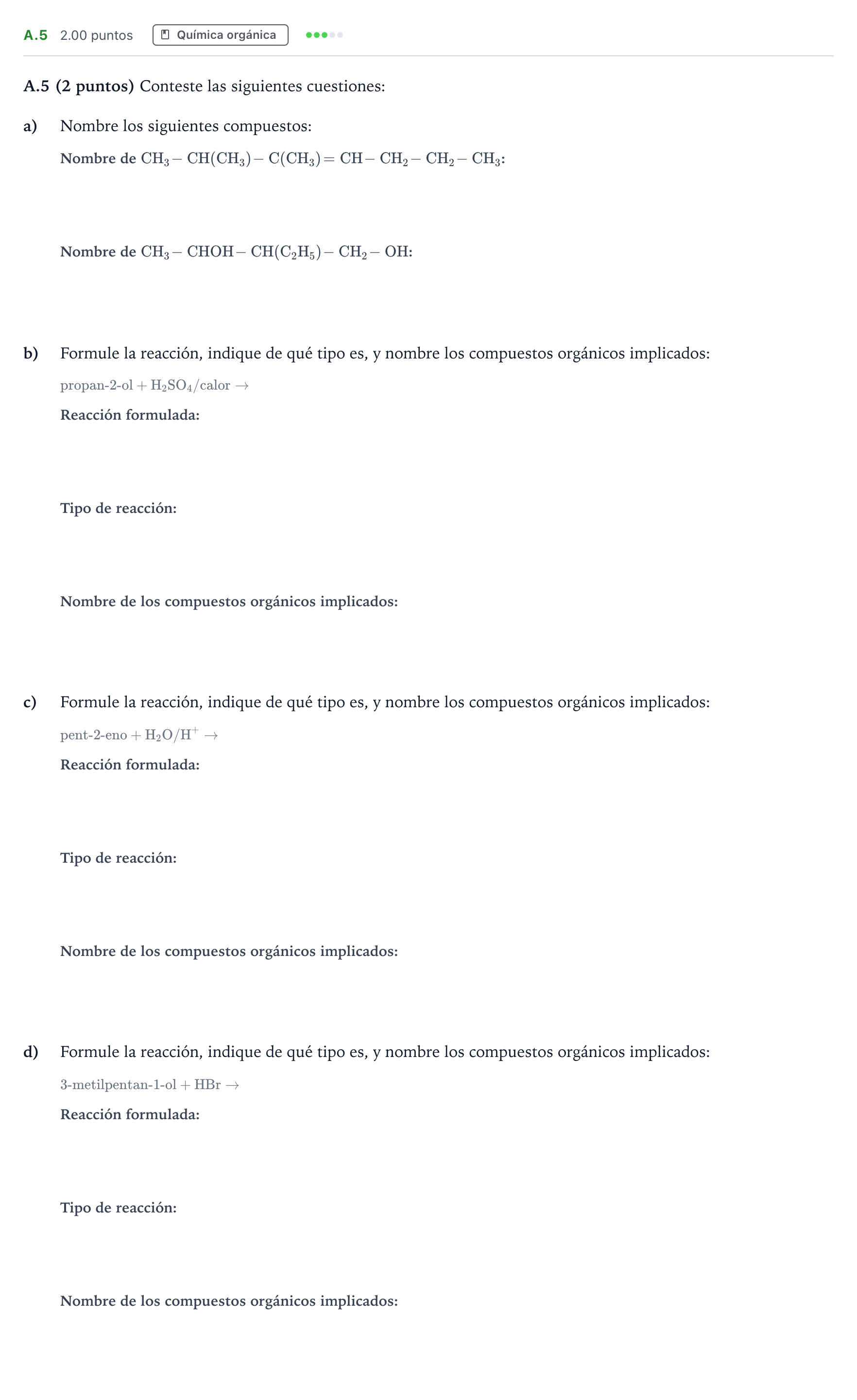 Enunciado: Ejercicio A.5 · Química PAU Madrid Ordinaria 2021
