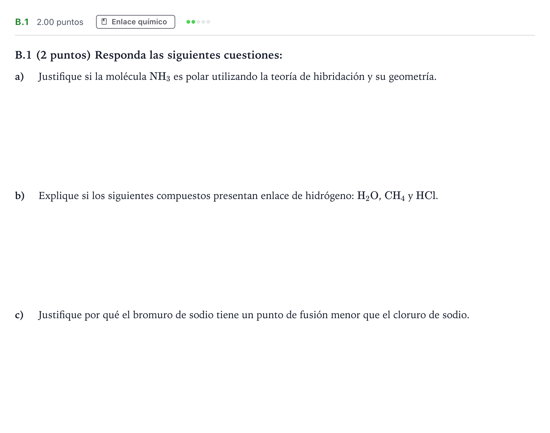 Enunciado: Ejercicio B.1 · Química PAU Madrid Ordinaria 2021