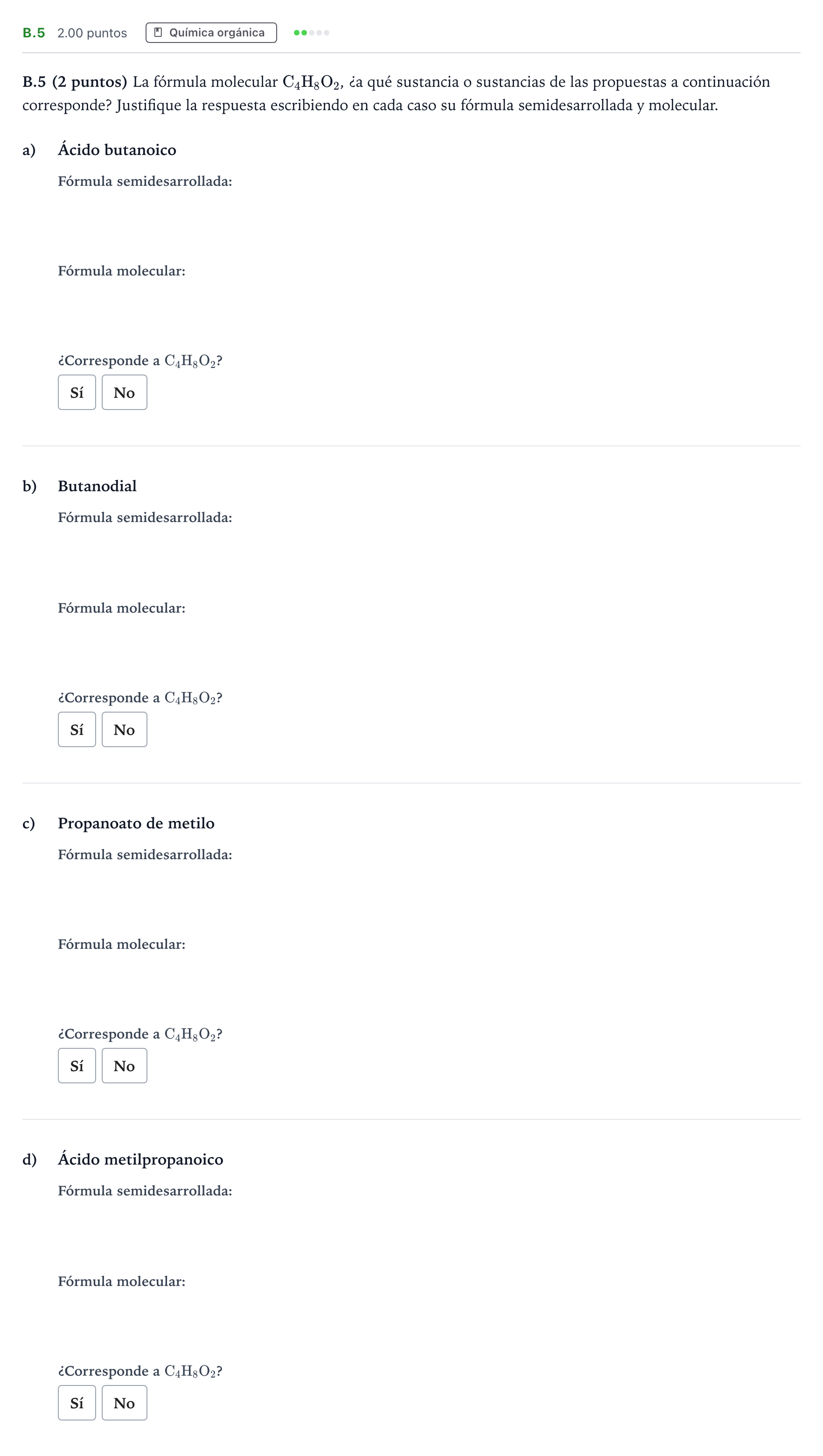 Enunciado: Ejercicio B.5 · Química PAU Madrid Ordinaria 2021