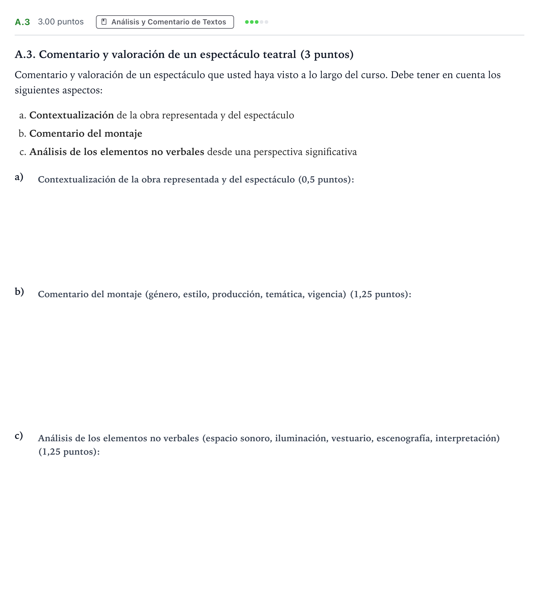 Enunciado: Ejercicio A.3 · Artes Escénicas PAU Madrid Extraordinaria 2022