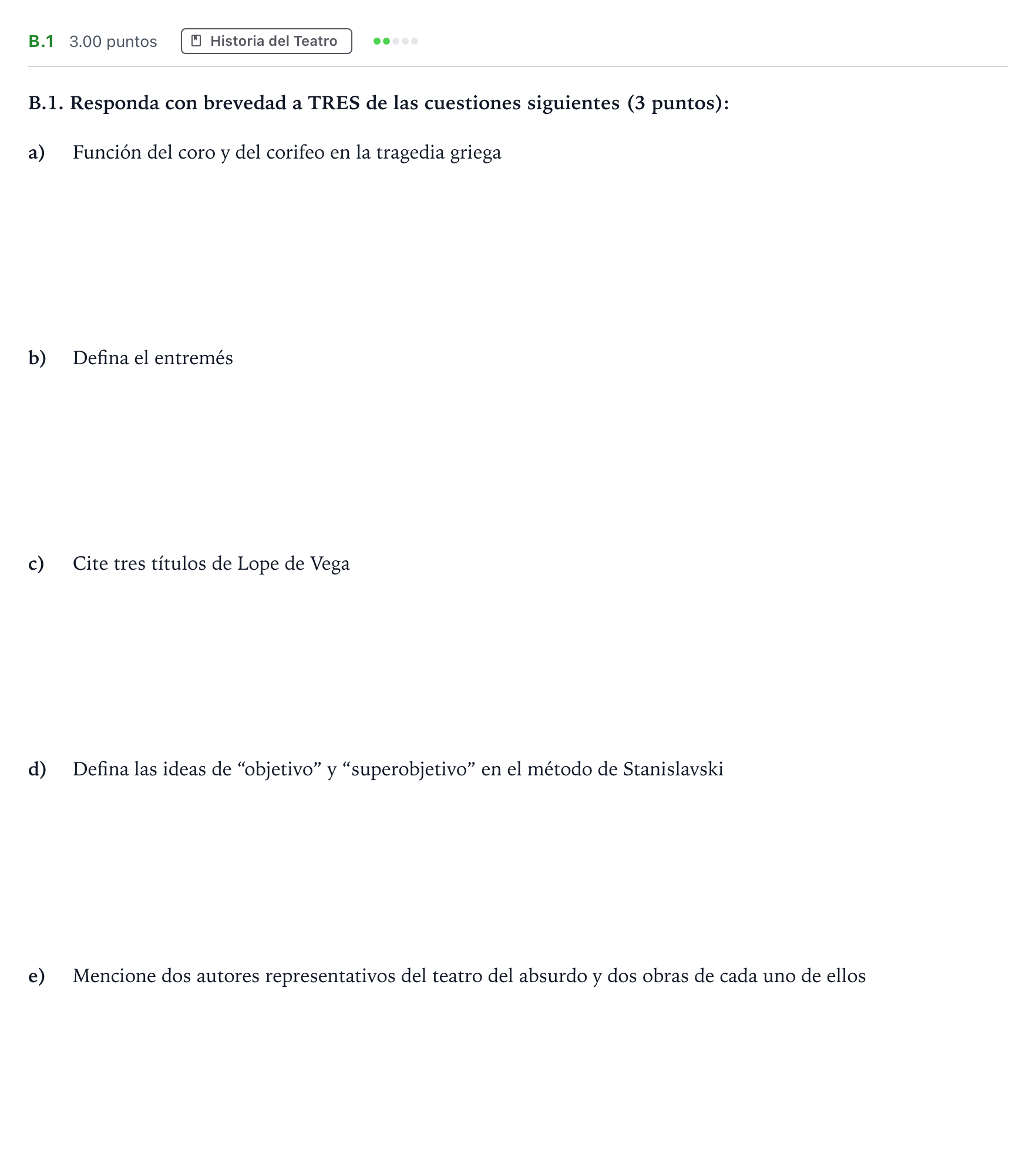 Enunciado: Ejercicio B.1 · Artes Escénicas PAU Madrid Extraordinaria 2022