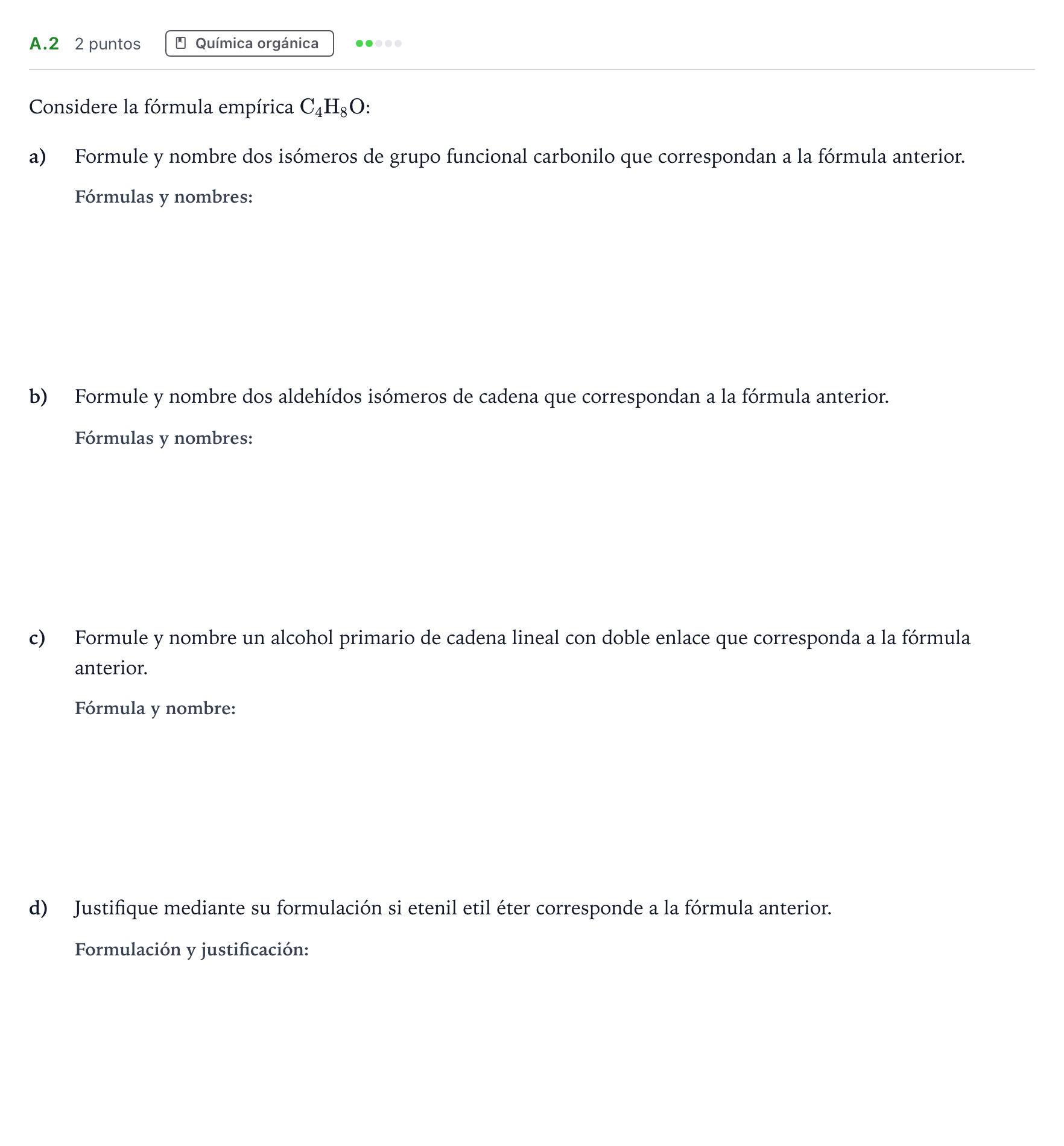 Enunciado: Ejercicio A.2 · Química PAU Madrid Ordinaria Coincidencias 2021