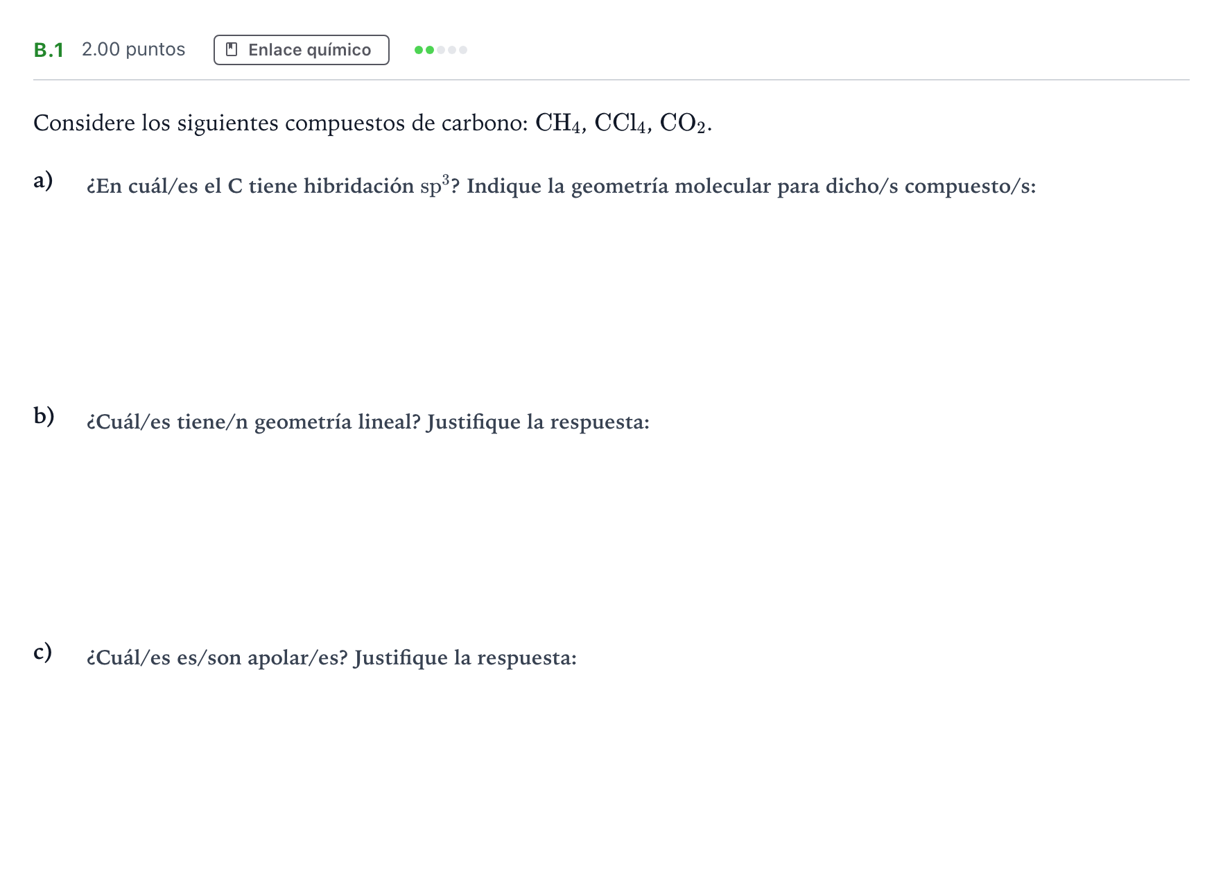 Enunciado: Ejercicio B.1 · Química PAU Madrid Ordinaria Coincidencias 2021