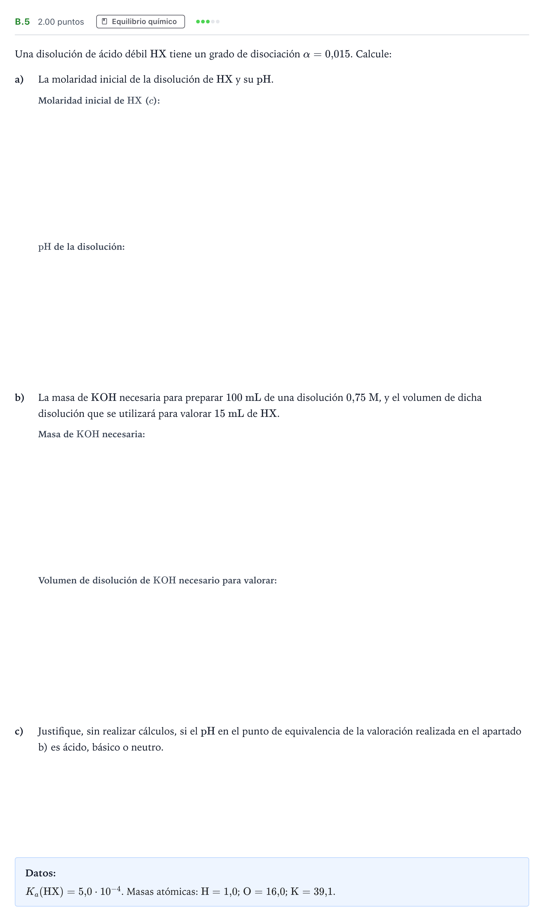 Enunciado: Ejercicio B.5 · Química PAU Madrid Ordinaria Coincidencias 2021