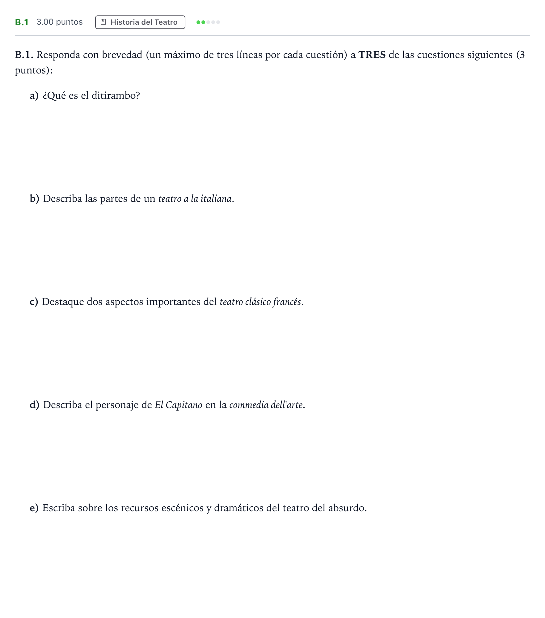Enunciado: Ejercicio B.1 · Artes Escénicas PAU Madrid Modelo 2022