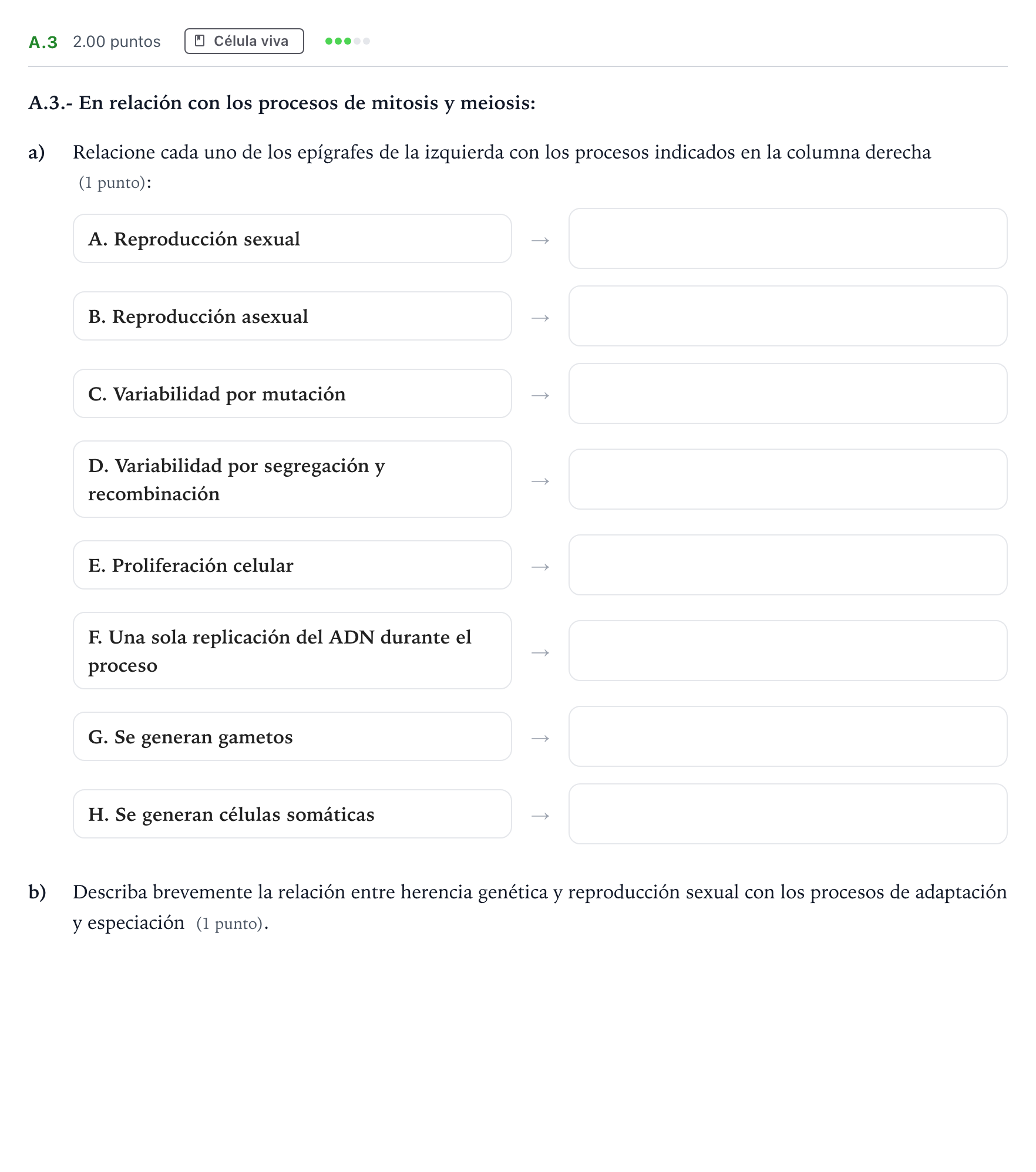 Enunciado: Ejercicio A.3 · Biología PAU Madrid Extraordinaria 2022