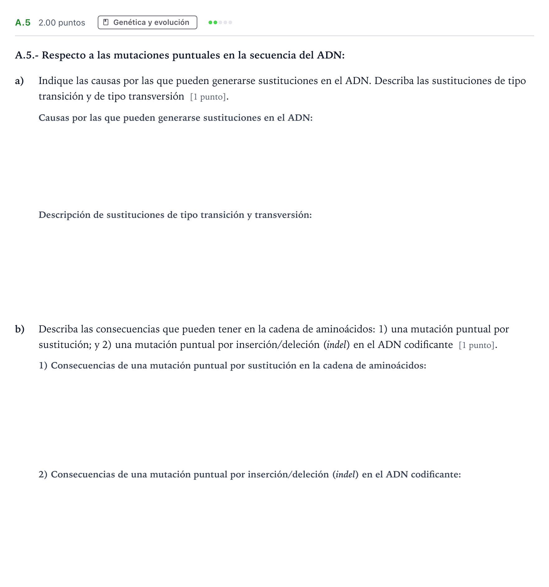 Enunciado: Ejercicio A.5 · Biología PAU Madrid Extraordinaria 2022