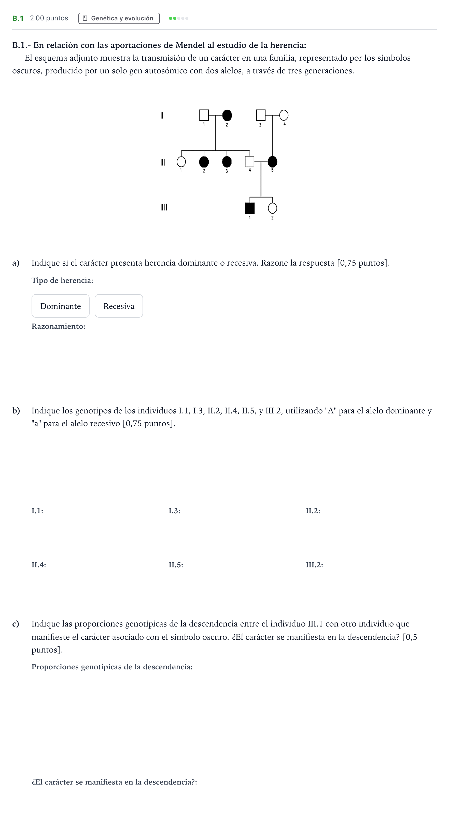 Enunciado: Ejercicio B.1 · Biología PAU Madrid Extraordinaria 2022