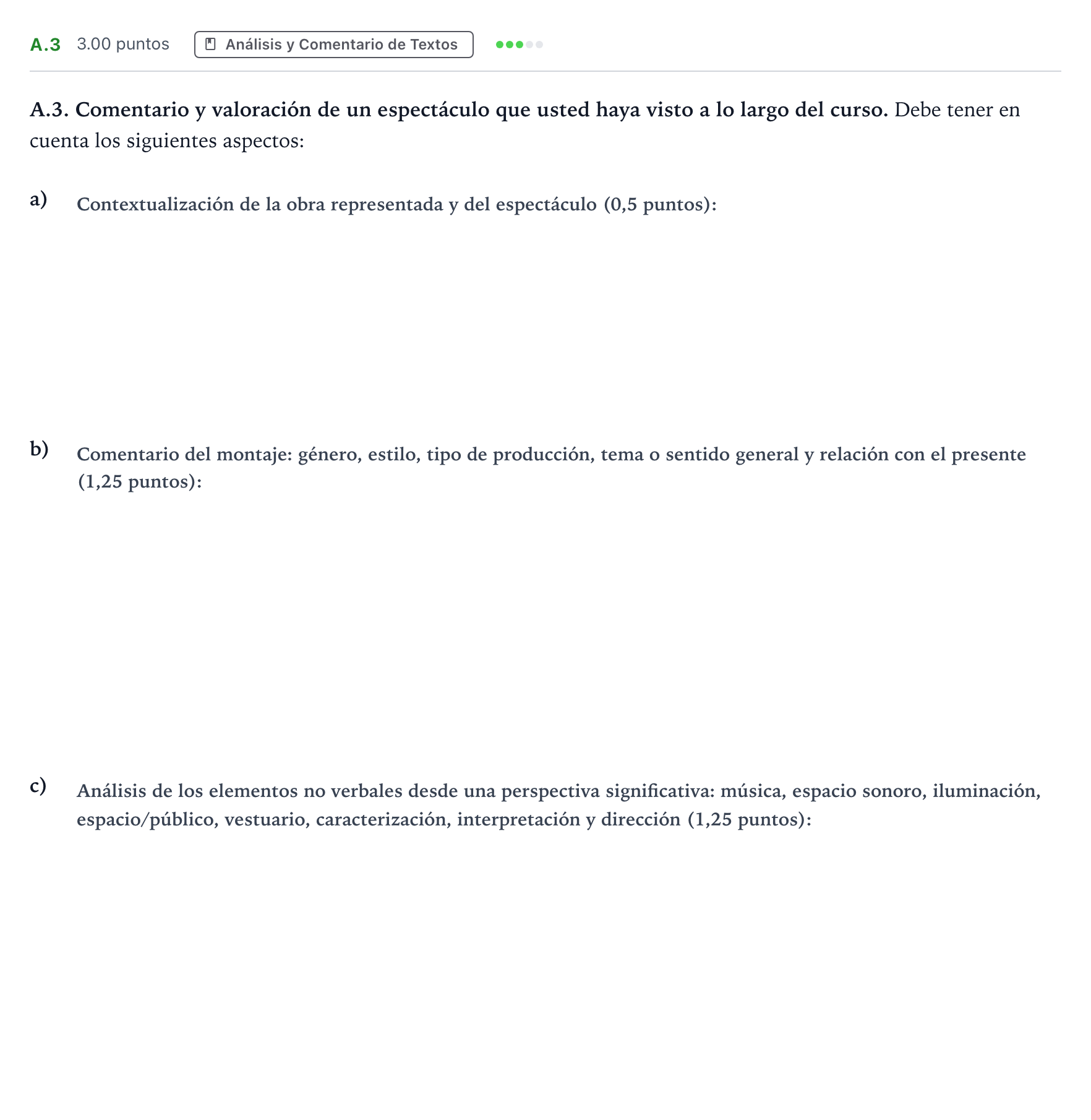 Enunciado: Ejercicio A.3 · Artes Escénicas PAU Madrid Ordinaria 2022