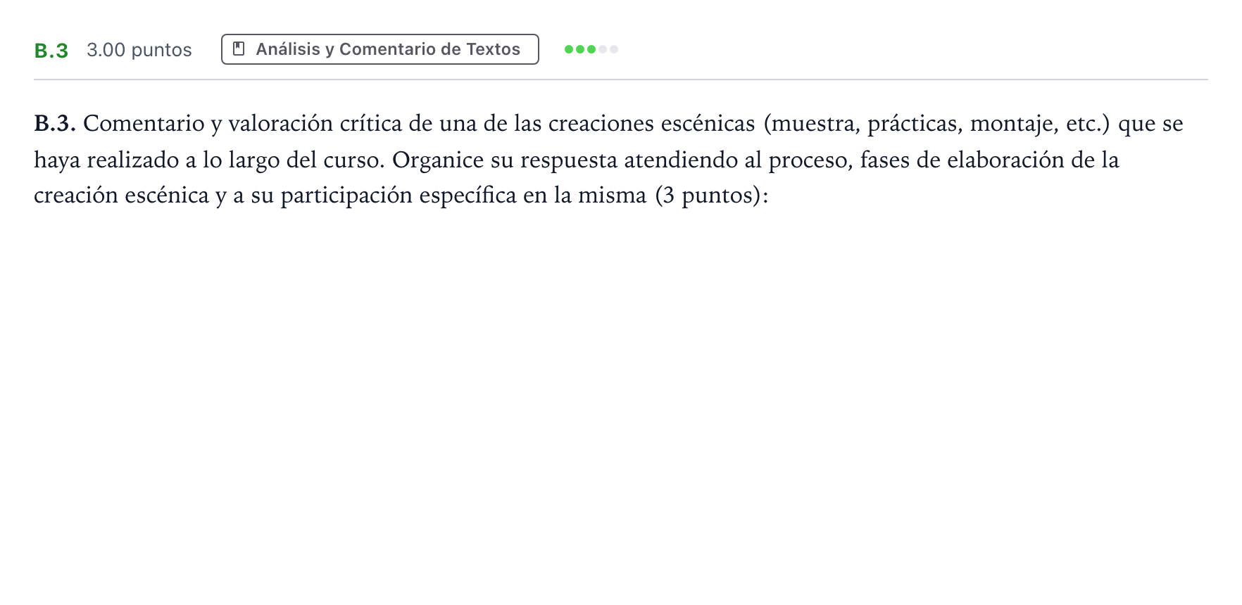 Enunciado: Ejercicio B.3 · Artes Escénicas PAU Madrid Ordinaria 2022