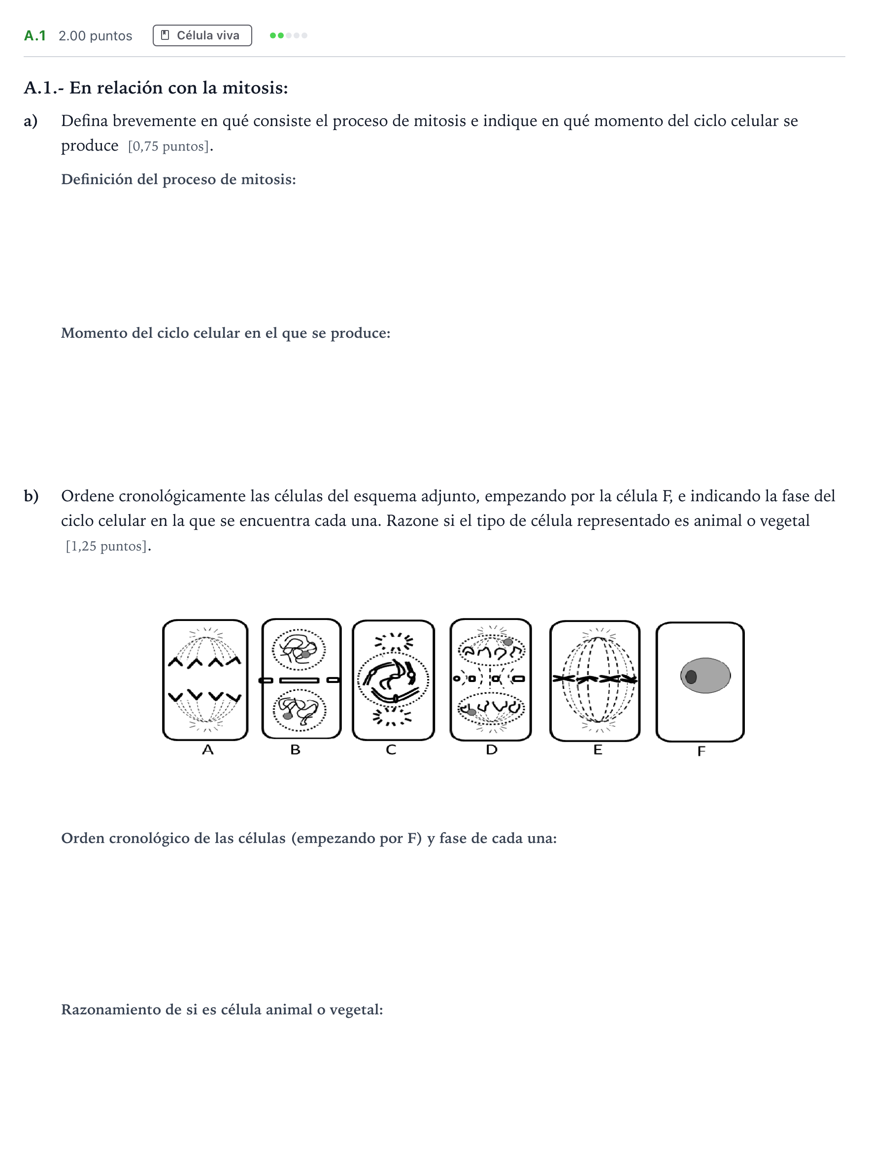 Enunciado: Ejercicio A.1 · Biología PAU Madrid Extraordinaria Coincidencias 2022