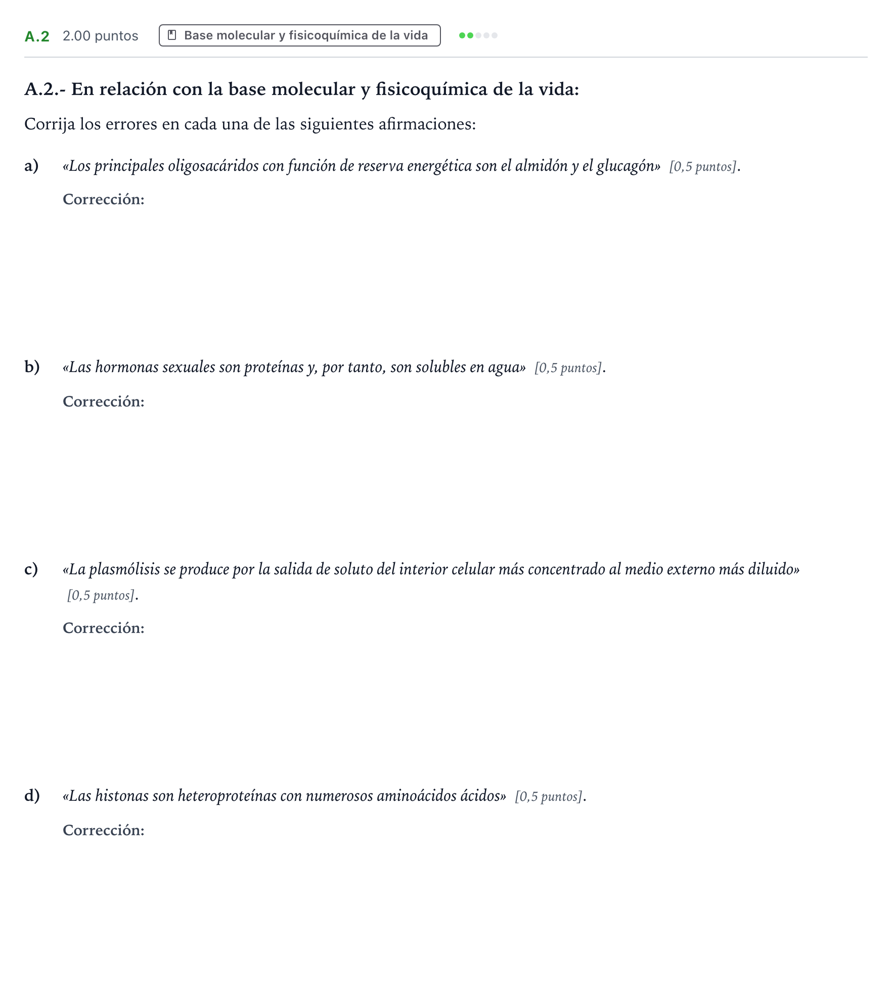 Enunciado: Ejercicio A.2 · Biología PAU Madrid Extraordinaria Coincidencias 2022