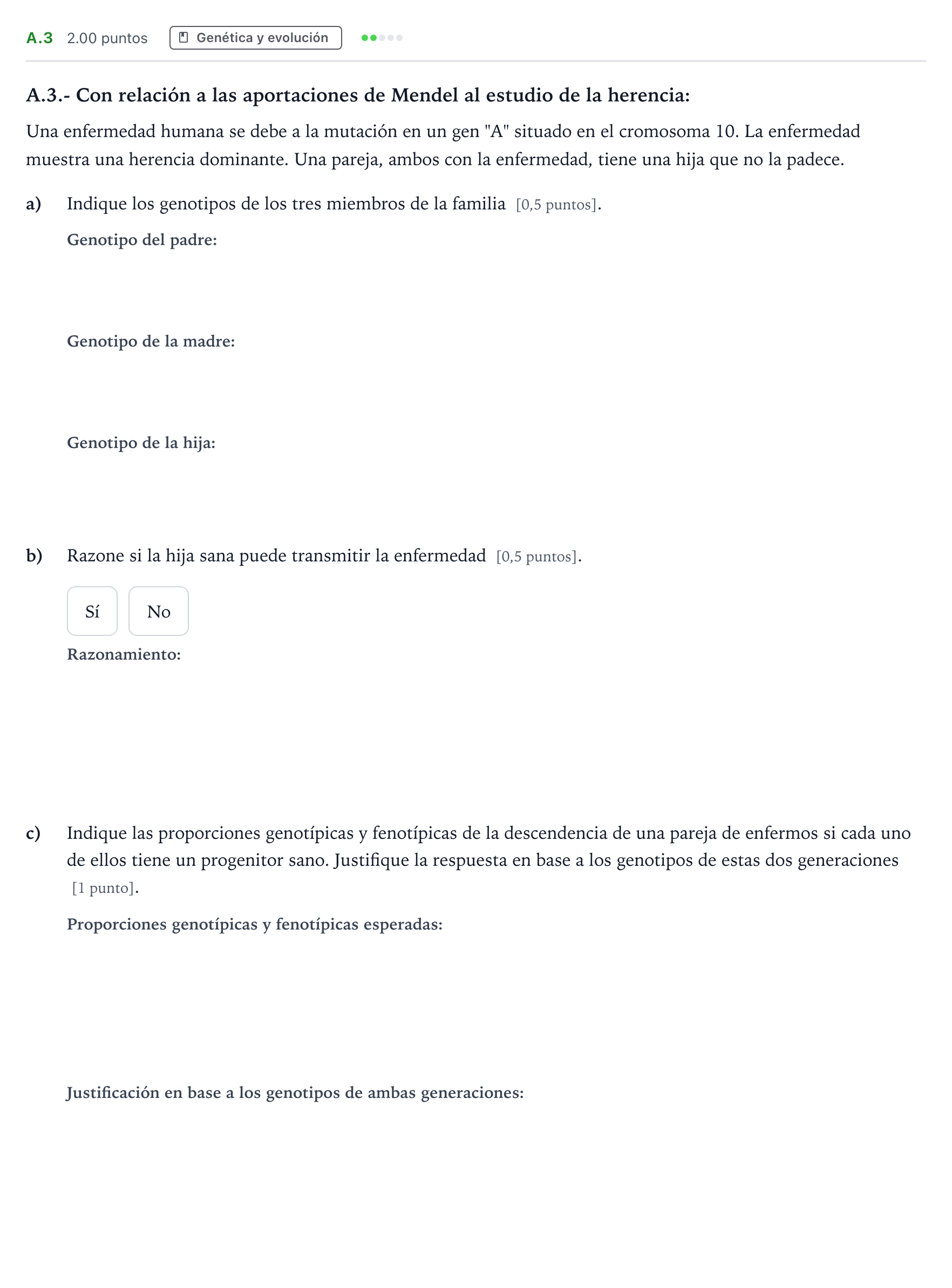 Enunciado: Ejercicio A.3 · Biología PAU Madrid Extraordinaria Coincidencias 2022