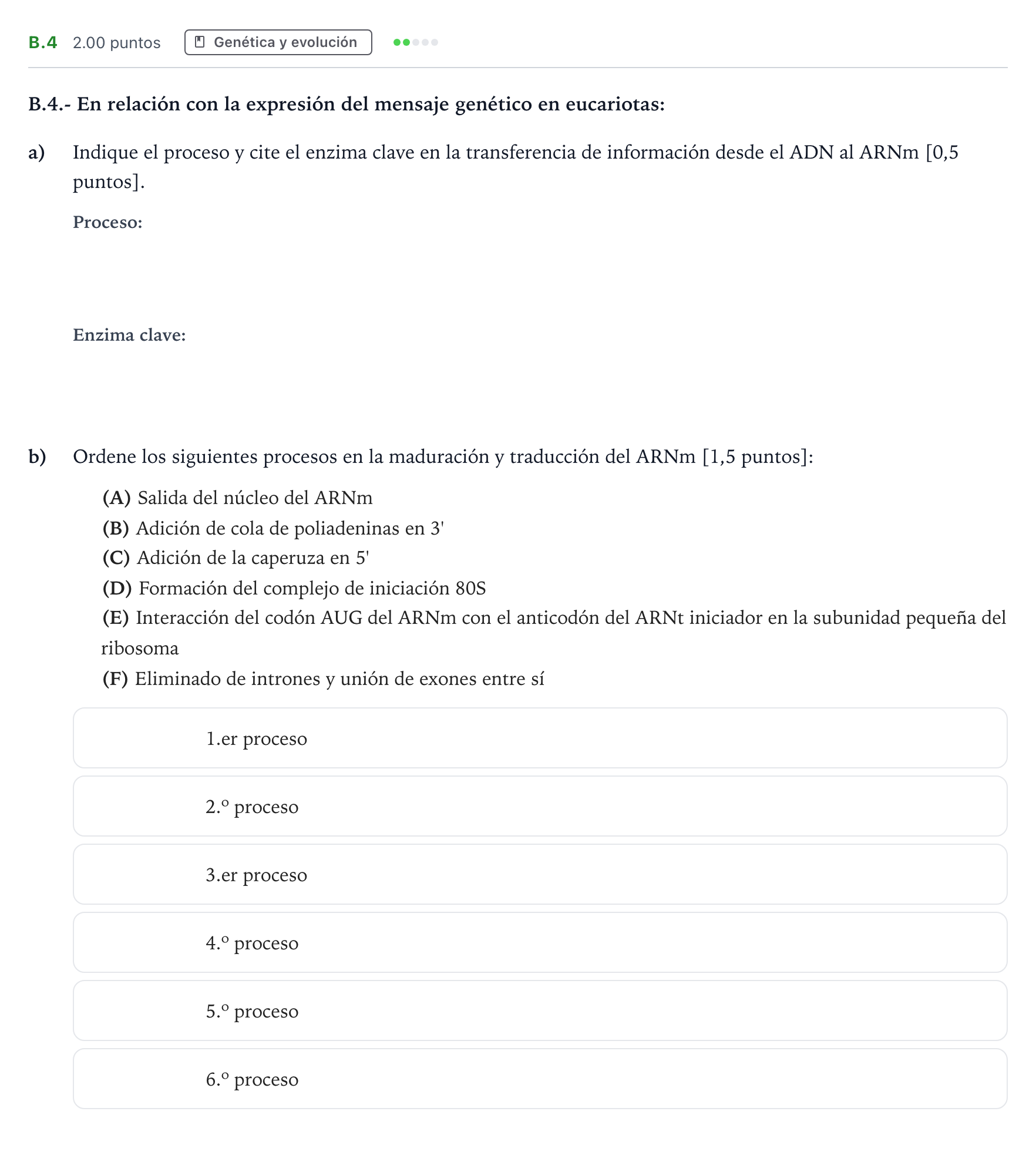 Enunciado: Ejercicio B.4 · Biología PAU Madrid Extraordinaria Coincidencias 2022
