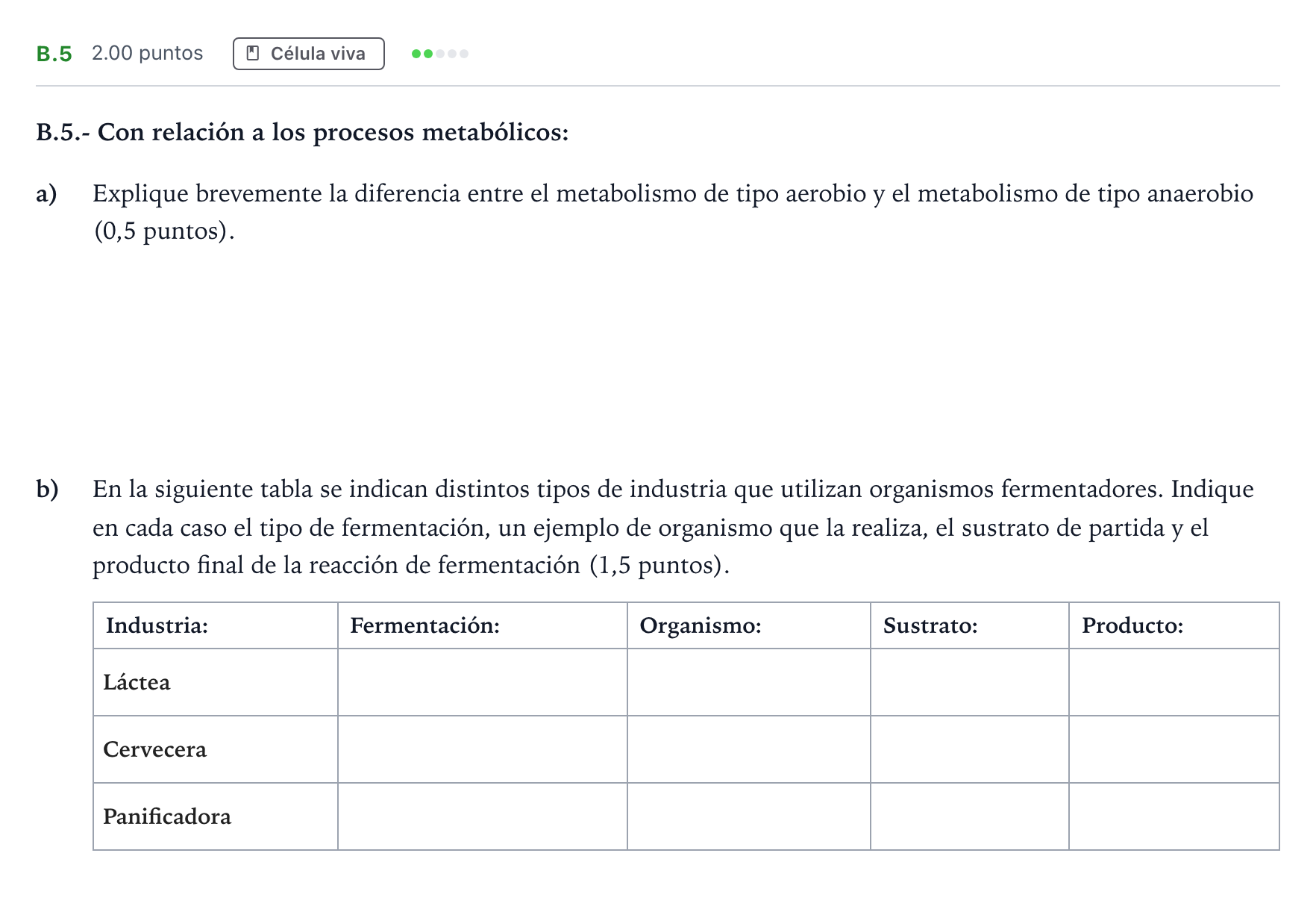 Enunciado: Ejercicio B.5 · Biología PAU Madrid Extraordinaria Coincidencias 2022
