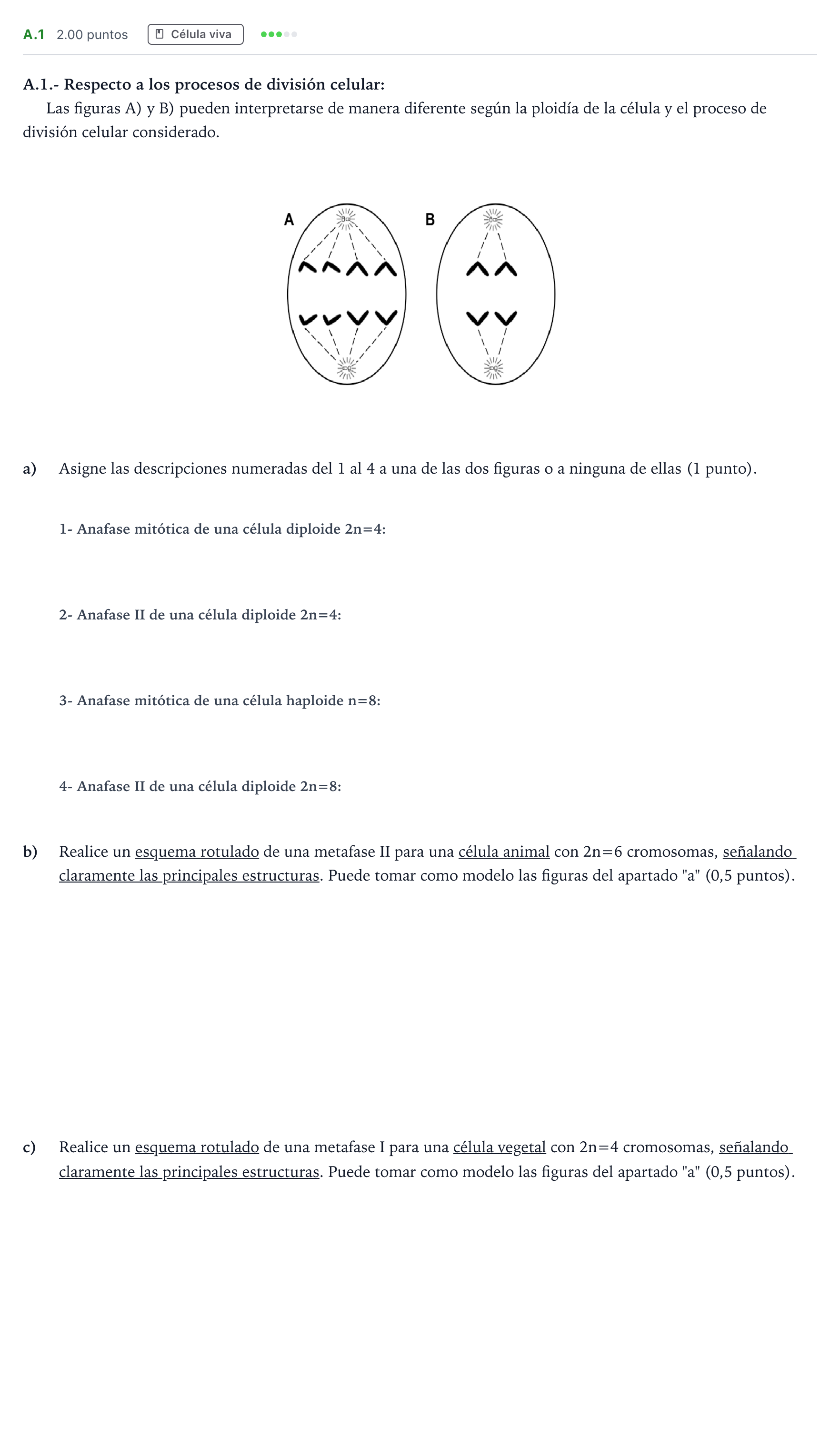 Enunciado: Ejercicio A.1 · Biología PAU Madrid Modelo 2022