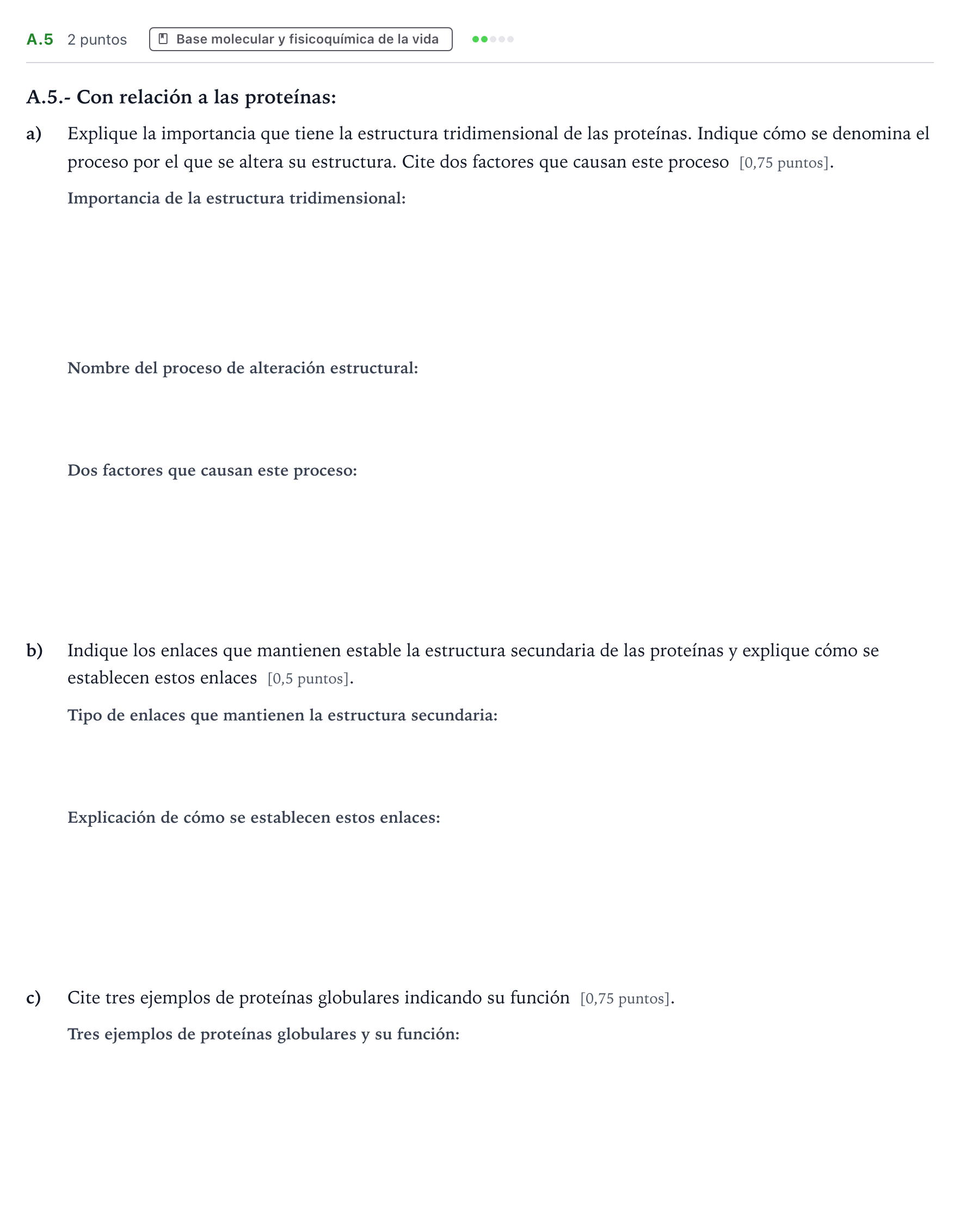 Enunciado: Ejercicio A.5 · Biología PAU Madrid Modelo 2022