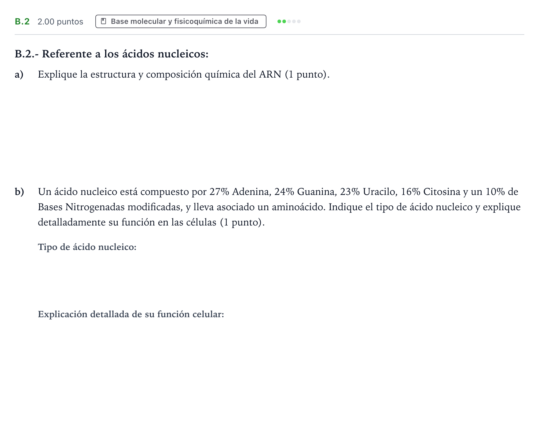 Enunciado: Ejercicio B.2 · Biología PAU Madrid Modelo 2022