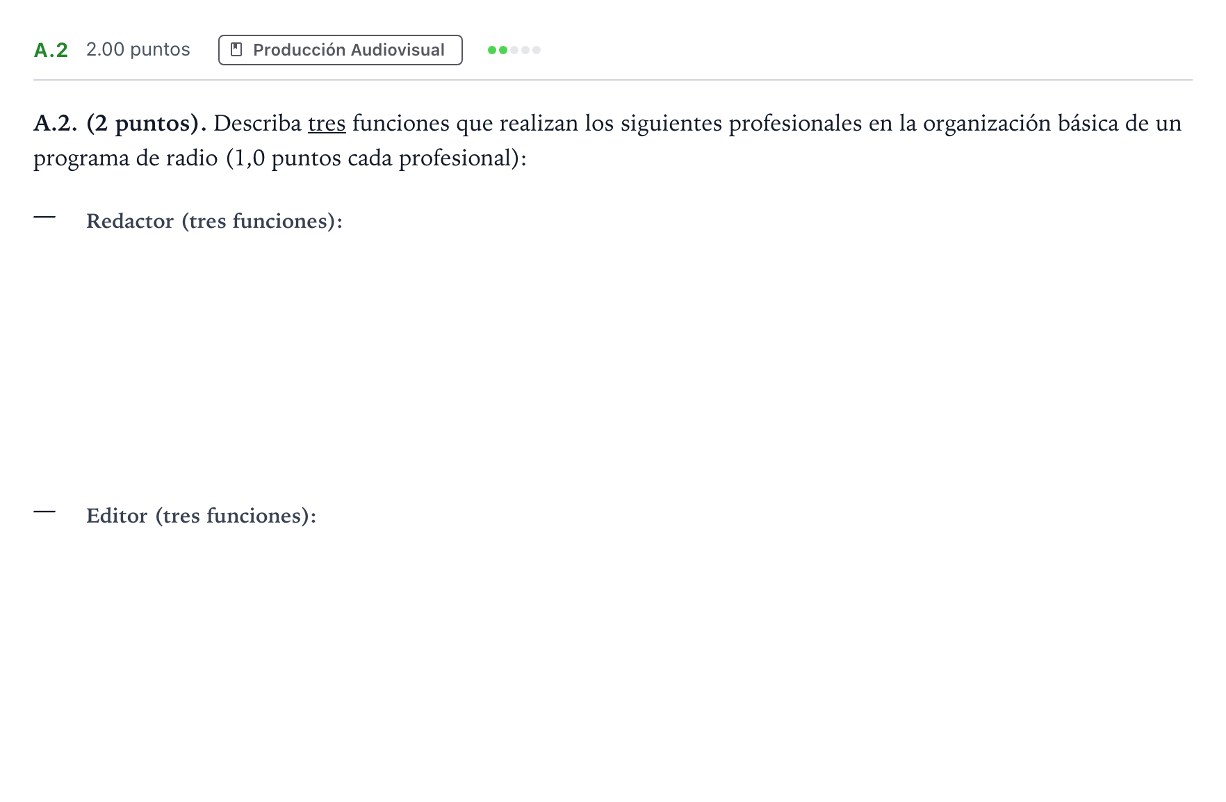 Enunciado: Ejercicio A.2 · Cultura Audiovisual II PAU Madrid Extraordinaria 2022