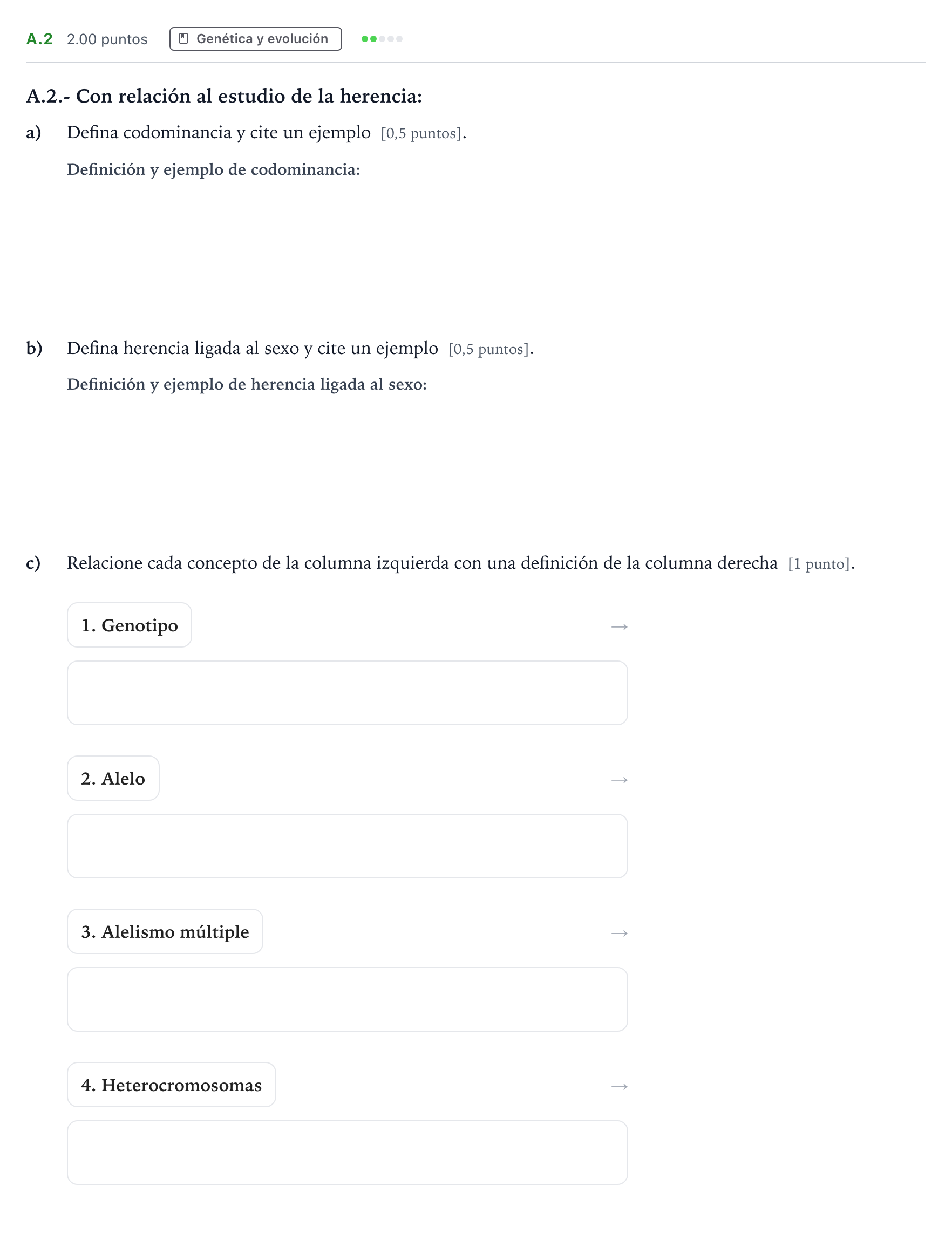 Enunciado: Ejercicio A.2 · Biología PAU Madrid Ordinaria 2022