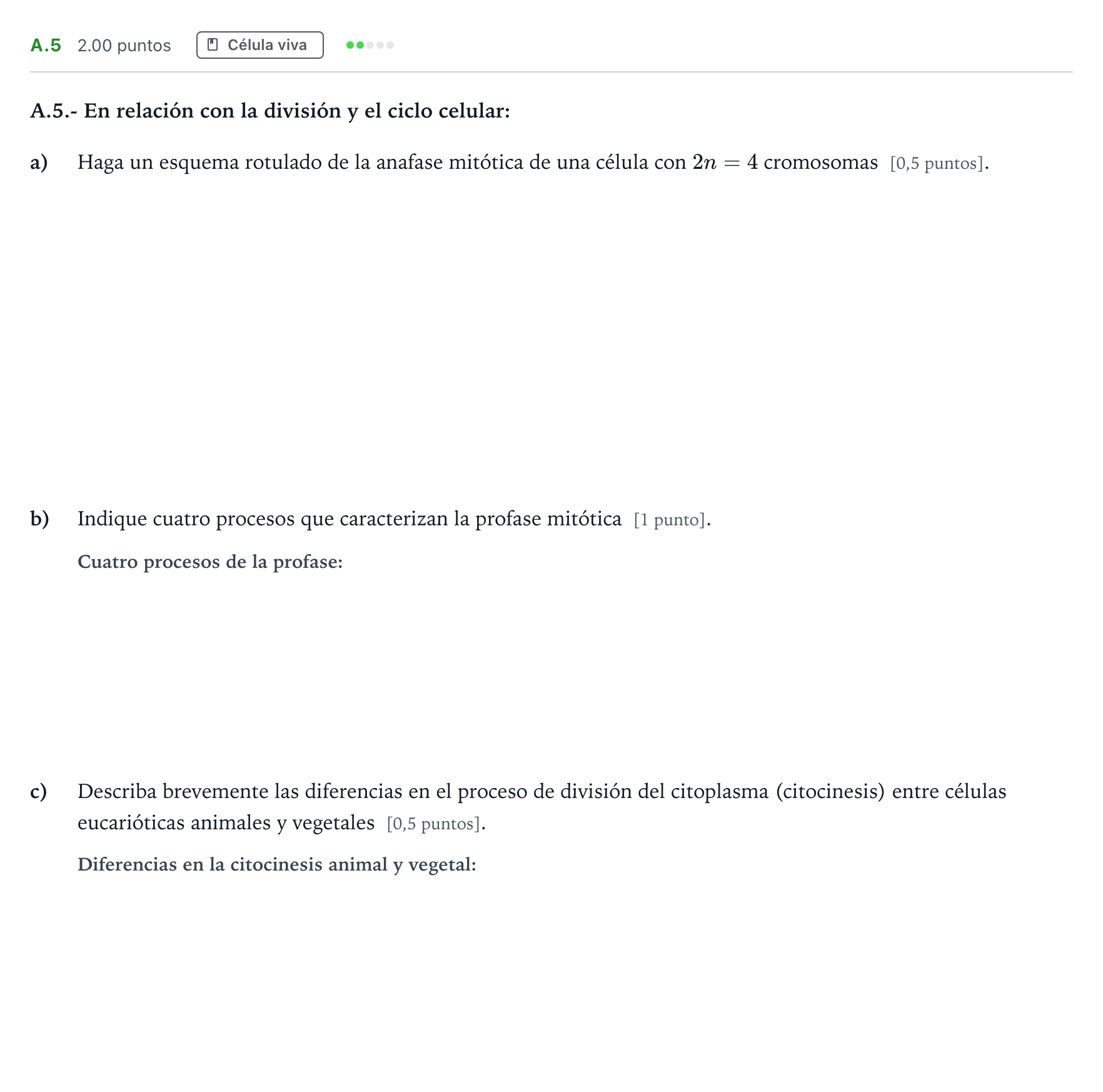 Enunciado: Ejercicio A.5 · Biología PAU Madrid Ordinaria 2022