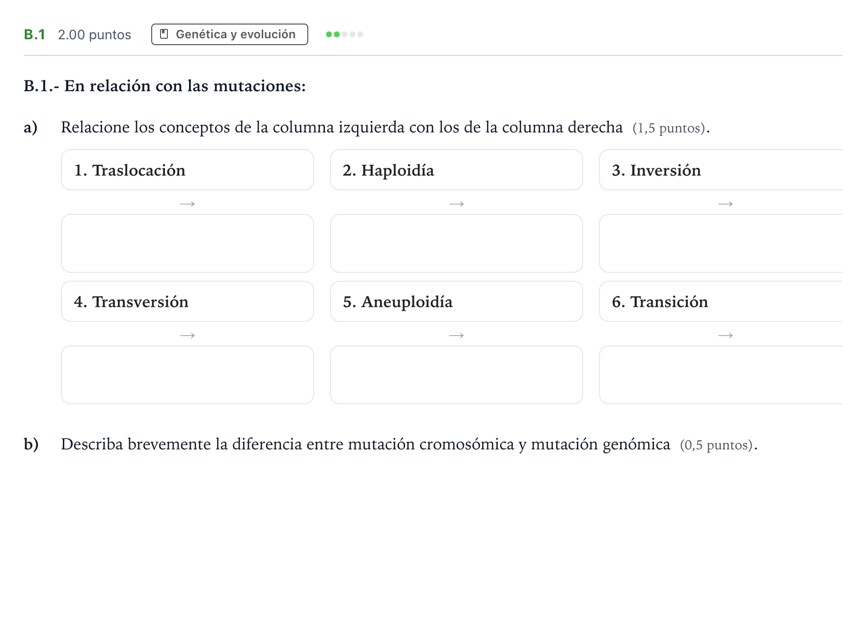 Enunciado: Ejercicio B.1 · Biología PAU Madrid Ordinaria 2022