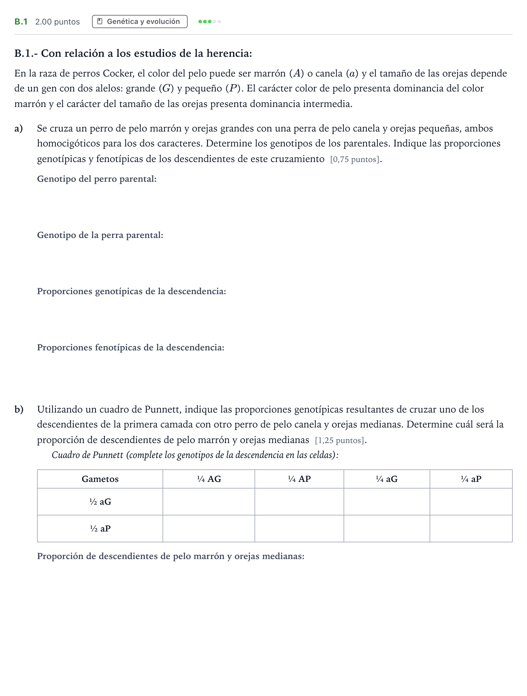 Enunciado: Ejercicio B.1 · Biología PAU Madrid Ordinaria Coincidencias 2022
