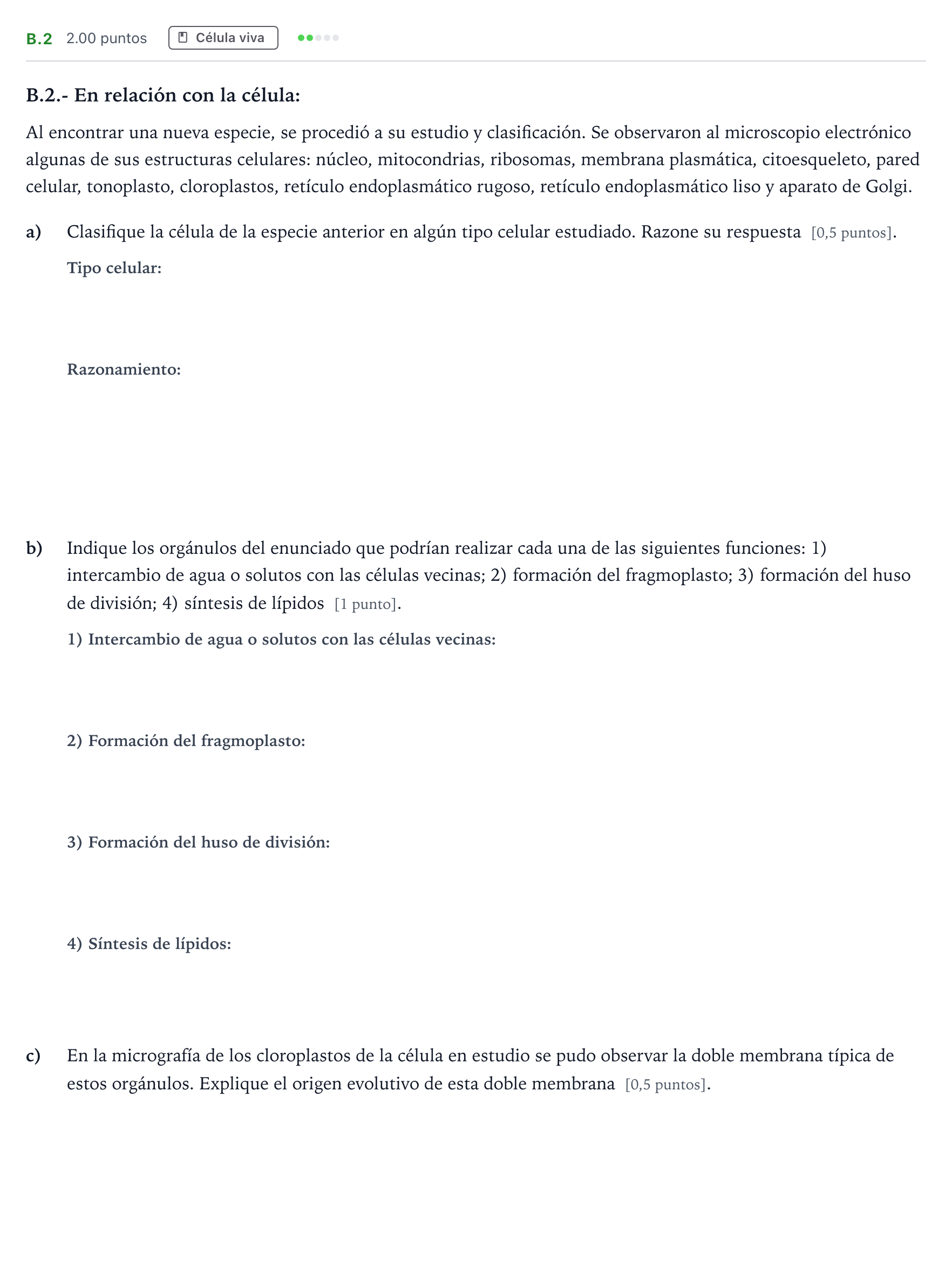 Enunciado: Ejercicio B.2 · Biología PAU Madrid Ordinaria Coincidencias 2022