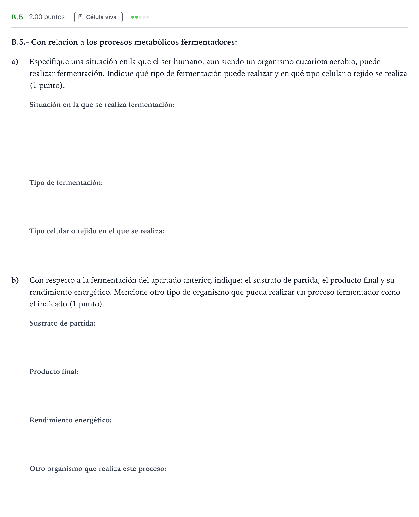 Enunciado: Ejercicio B.5 · Biología PAU Madrid Ordinaria Coincidencias 2022